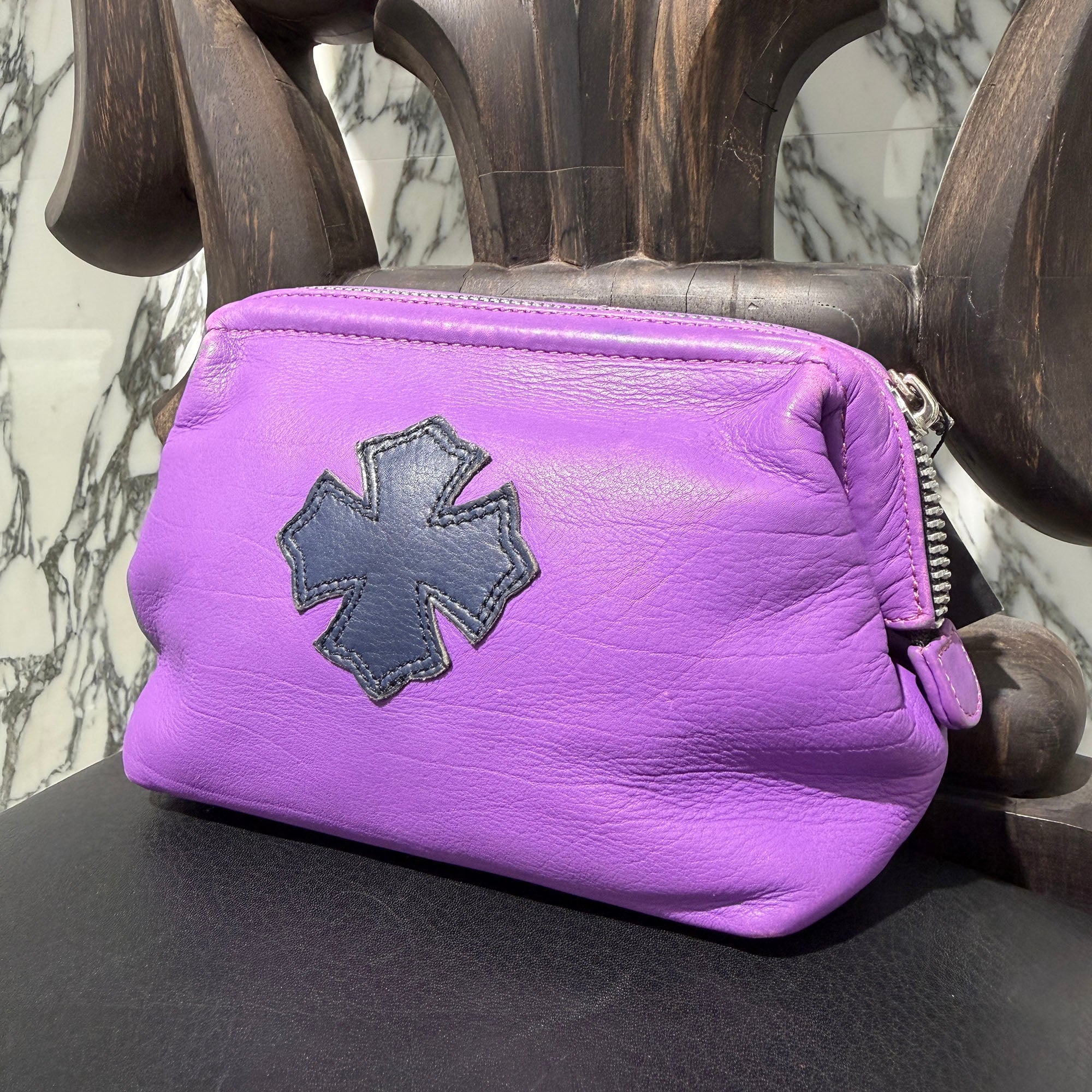 CHROME HEARTS CH Plus Cross Patch Lamb Skin Leather Poach クロム