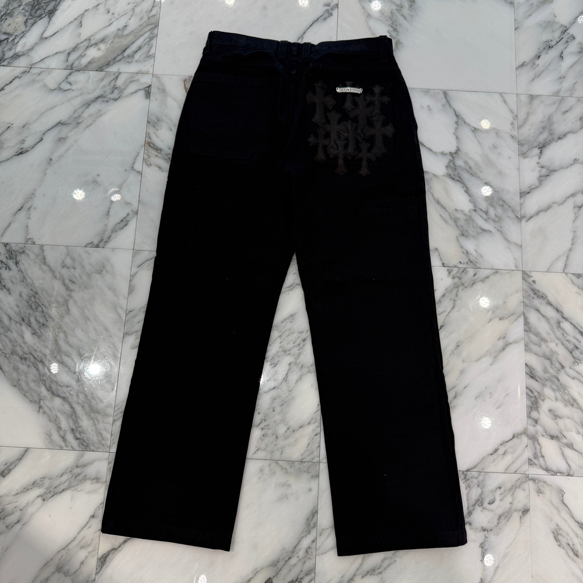 CHROME HEARTS Cemetery Cross Leather Patch Cotton Cargo Pants Size 31 クロムハーツ セメタリー クロス レザー パッチ コットン カーゴ パンツ ブラウン サイズ31