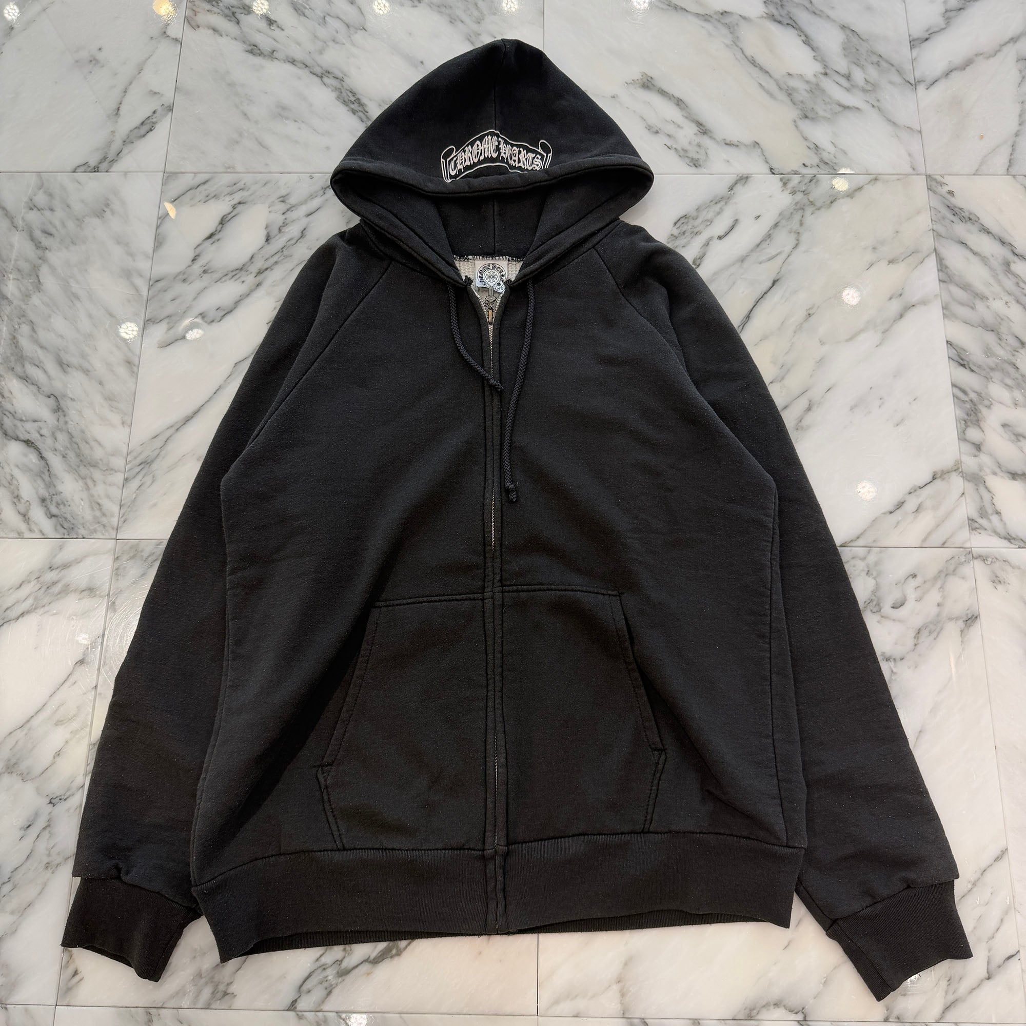 CHROME HEARTS Back Scroll Logo Thermal Zip Up Hoodie Size M クロムハーツ バックスクロールロゴ サーマル ジップアップフーディー サイズM