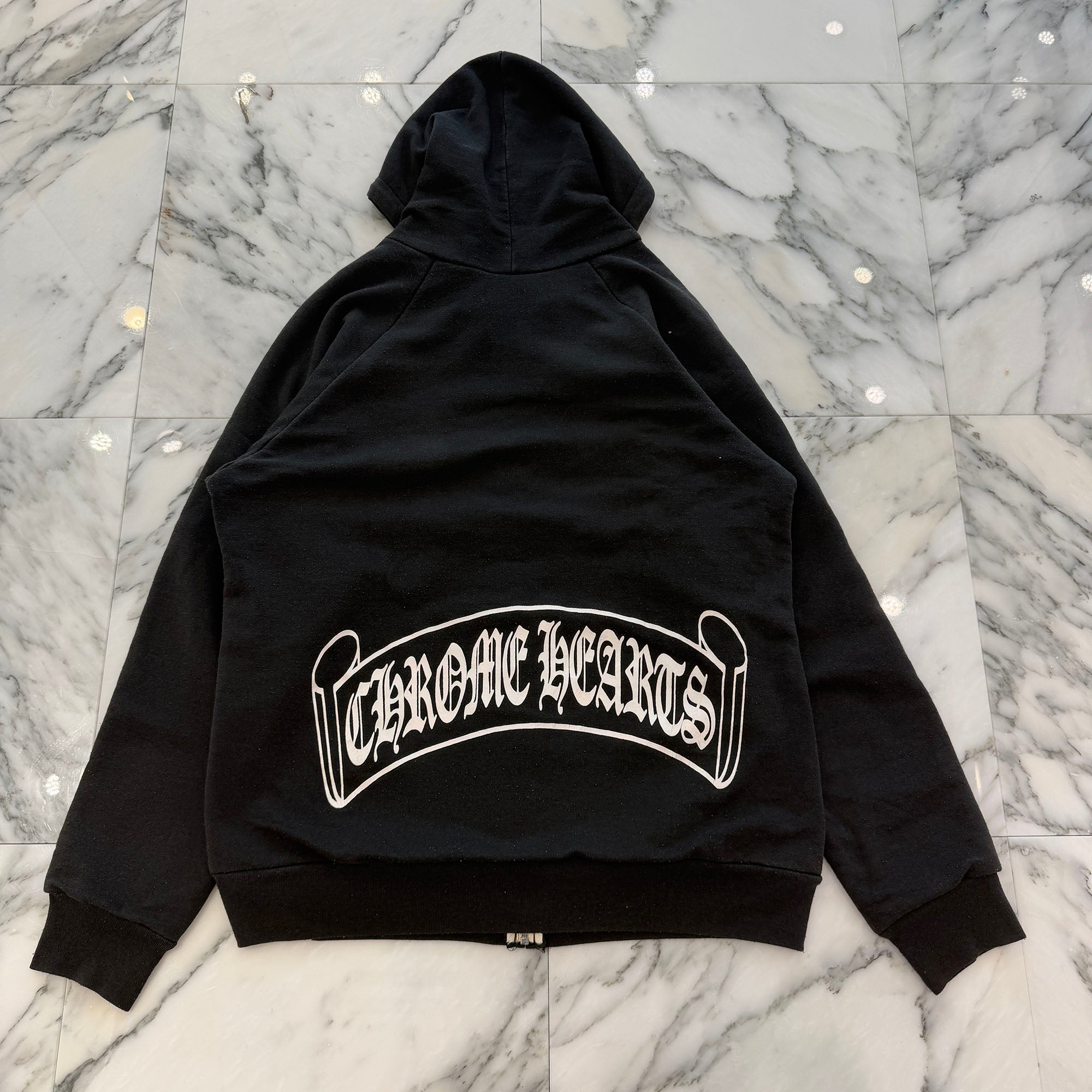 CHROME HEARTS Back Scroll Logo Thermal Zip Up Hoodie Size M クロムハーツ バックスクロールロゴ サーマル ジップアップフーディー サイズM