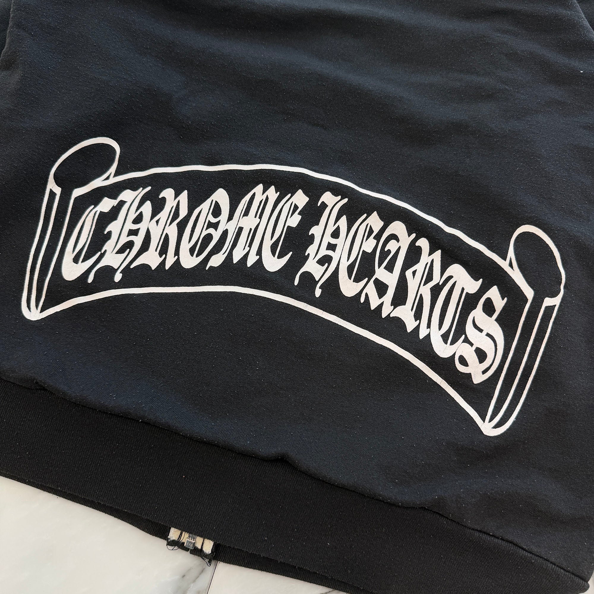 CHROME HEARTS Back Scroll Logo Thermal Zip Up Hoodie Size M クロムハーツ バックスクロールロゴ サーマル ジップアップフーディー サイズM