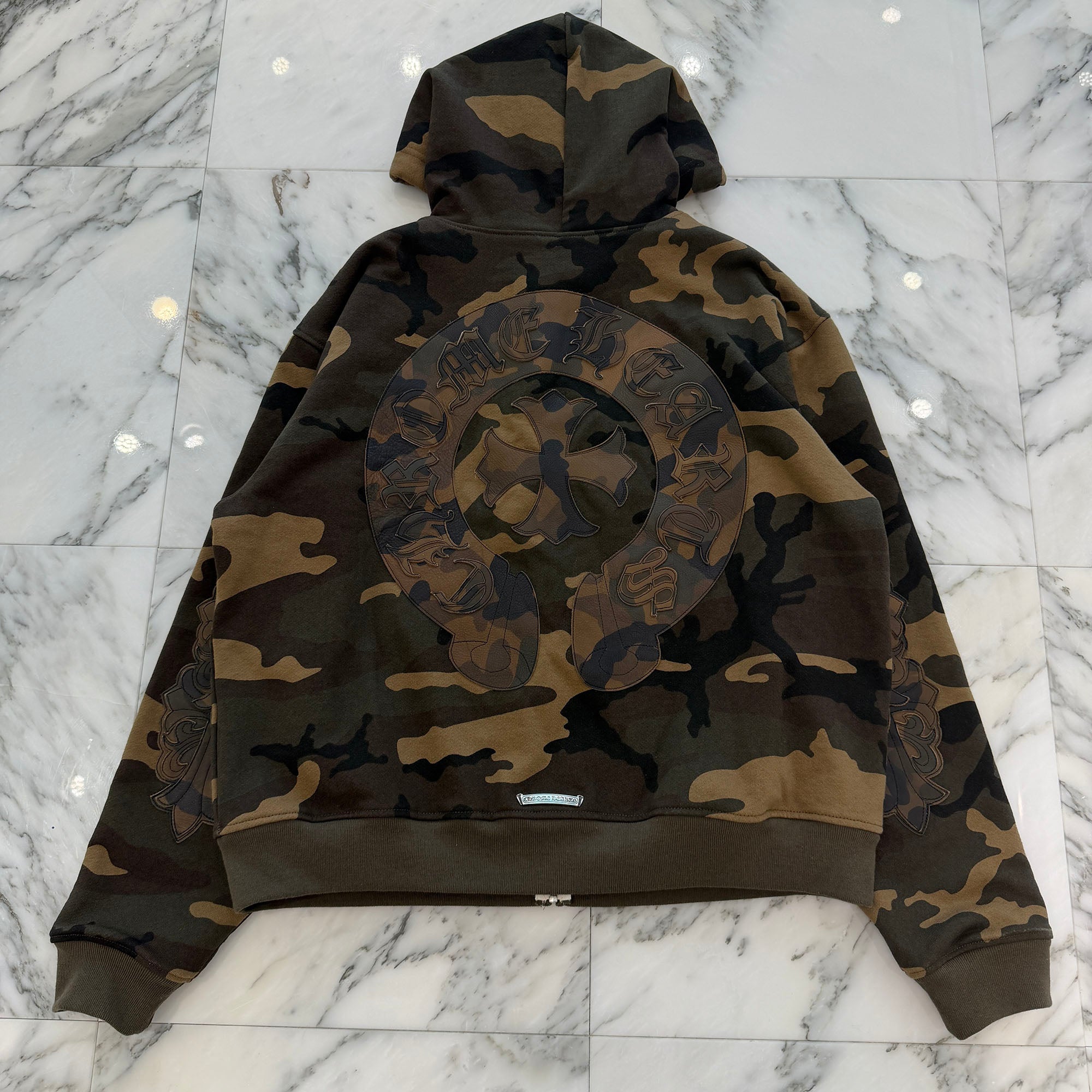 CHROME HEARTS Camo Floral Cross Horseshoe Leather Patch Zip Up Hoodie Size S クロムハーツ カモ フローラルクロス ホースシュー レザーパッチ ジップアップフーディ サイズS