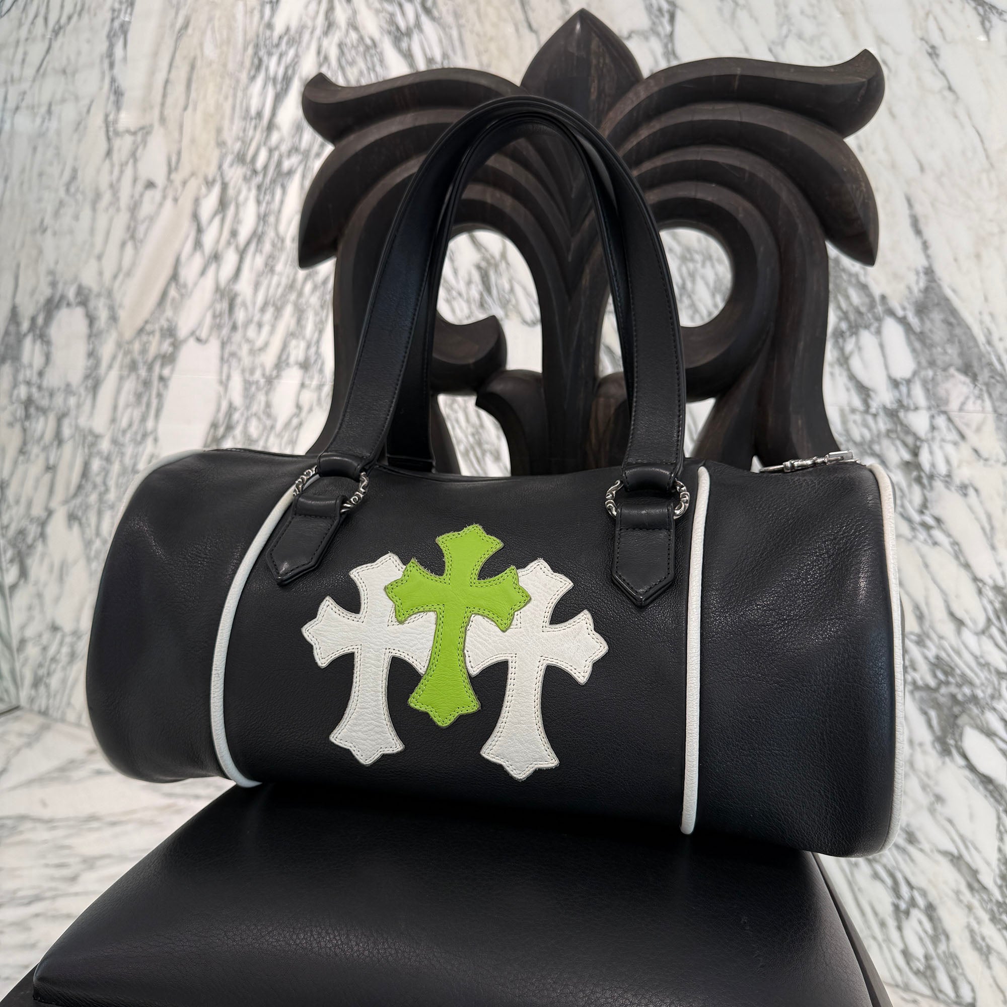 CHROME HEARTS Limited DOMINO Cemetery Cross Patch Duffle Leather Boston Bag クロムハーツ ドミノ セメタリークロスパッチ ダッフル レザー ボストンバッグ