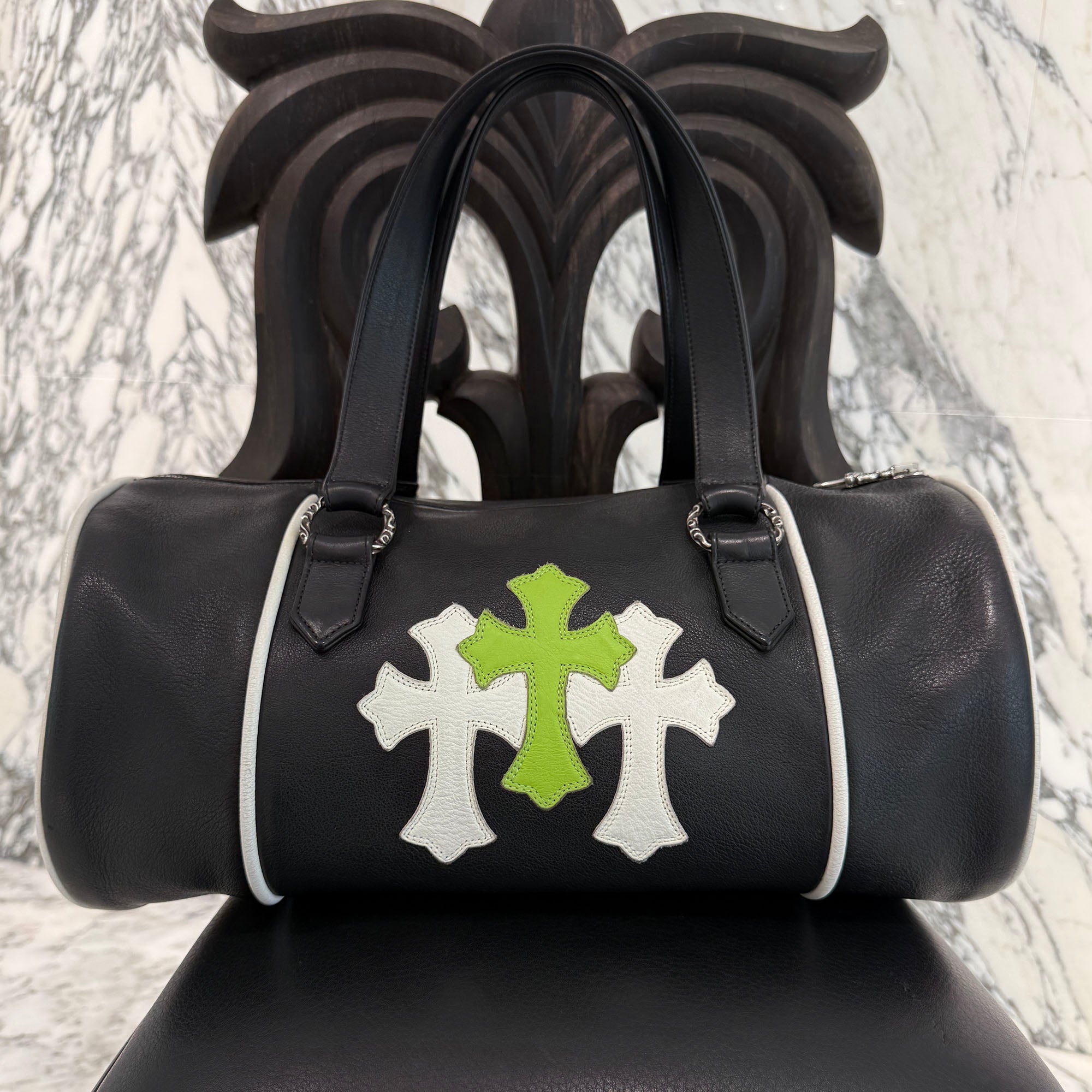 CHROME HEARTS Limited DOMINO Cemetery Cross Patch Duffle Leather Boston Bag クロムハーツ ドミノ セメタリークロスパッチ ダッフル レザー ボストンバッグ