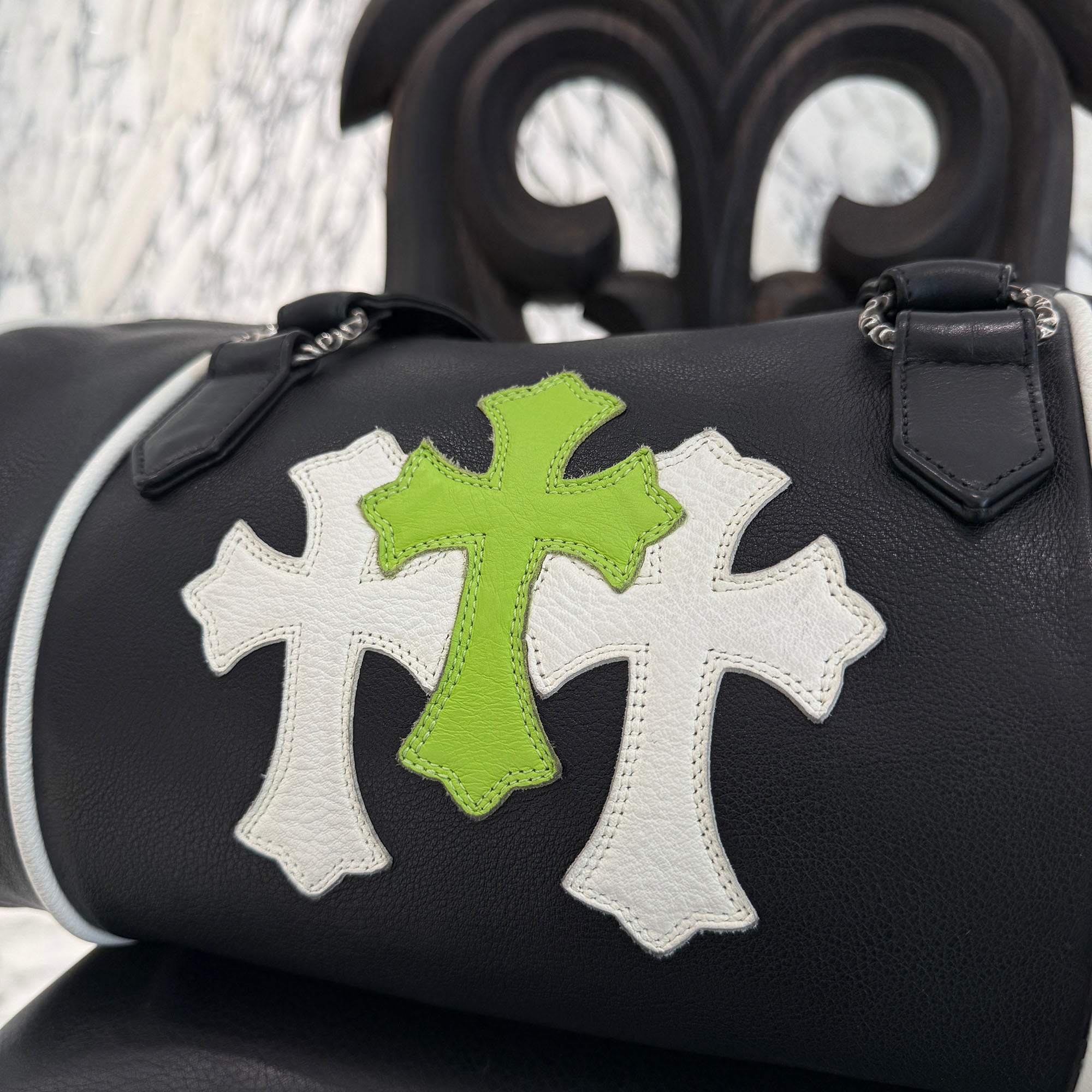 CHROME HEARTS Limited DOMINO Cemetery Cross Patch Duffle Leather Boston Bag クロムハーツ ドミノ セメタリークロスパッチ ダッフル レザー ボストンバッグ