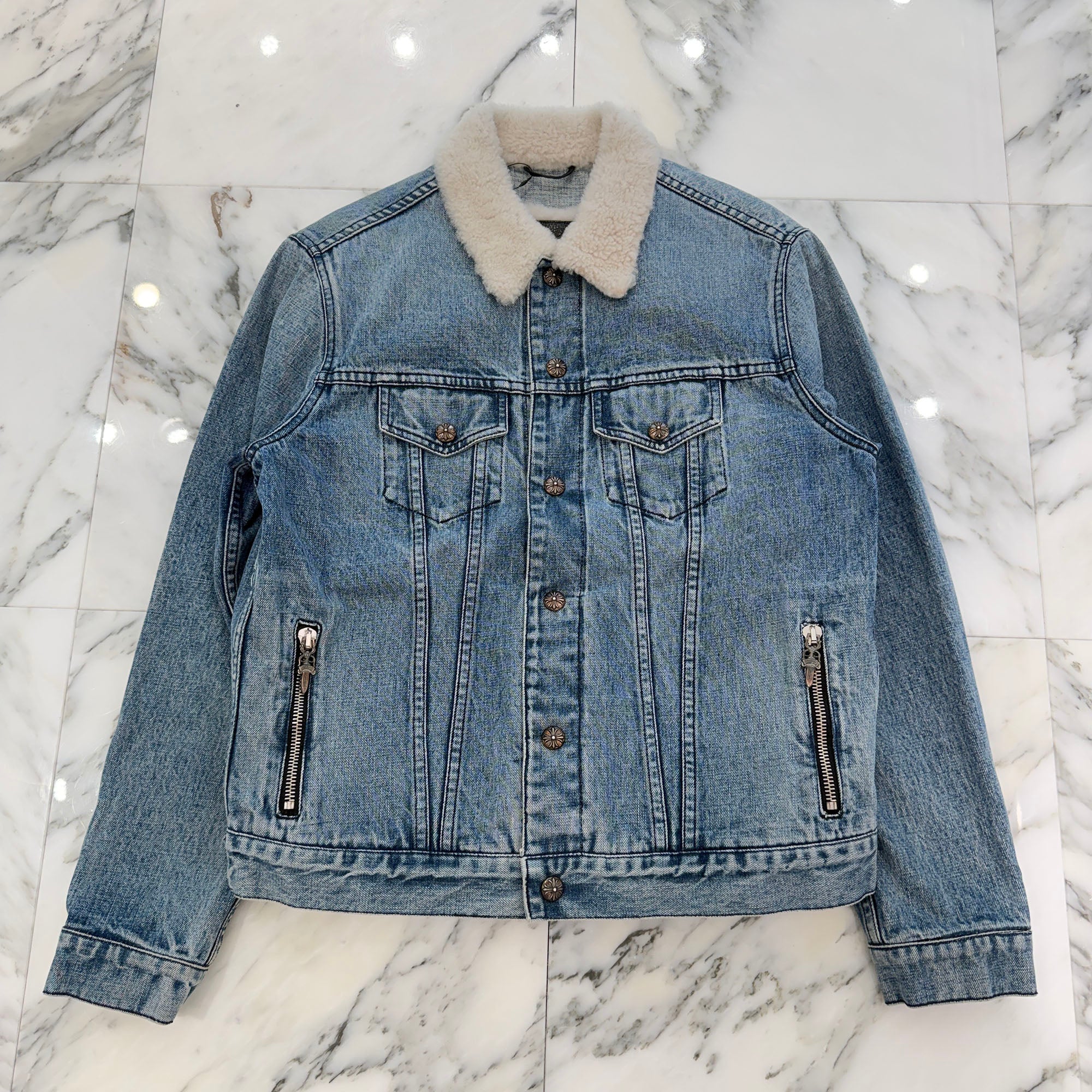 CHROME HEARTS Motor Breath Mouton Lined Denim Jacket Size S クロムハーツ モーターブレス ムートン ライナー デニムジャケット サイズS