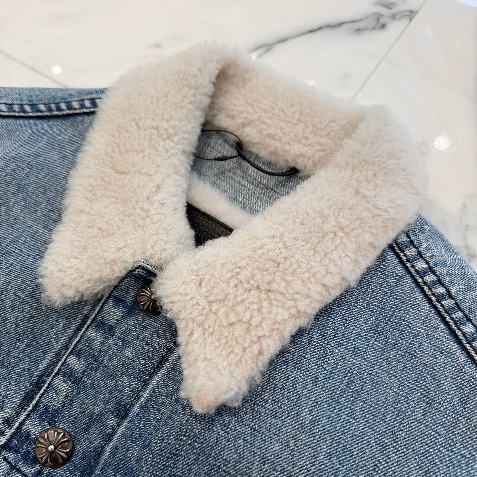 CHROME HEARTS Motor Breath Mouton Lined Denim Jacket Size S クロムハーツ モーターブレス ムートン ライナー デニムジャケット サイズS
