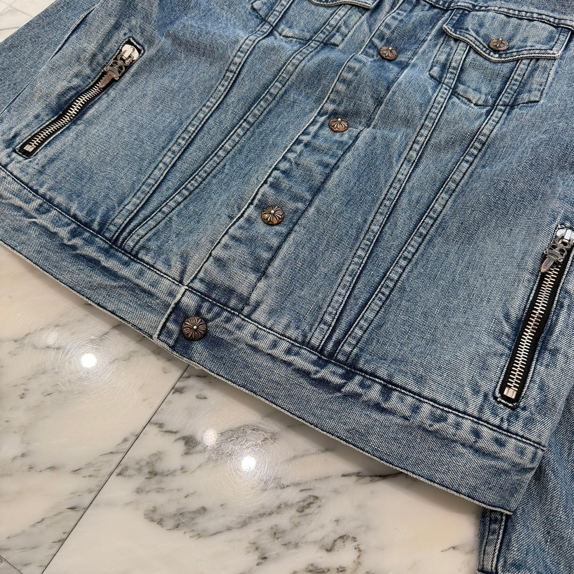 CHROME HEARTS Motor Breath Mouton Lined Denim Jacket Size S クロムハーツ モーターブレス ムートン ライナー デニムジャケット サイズS