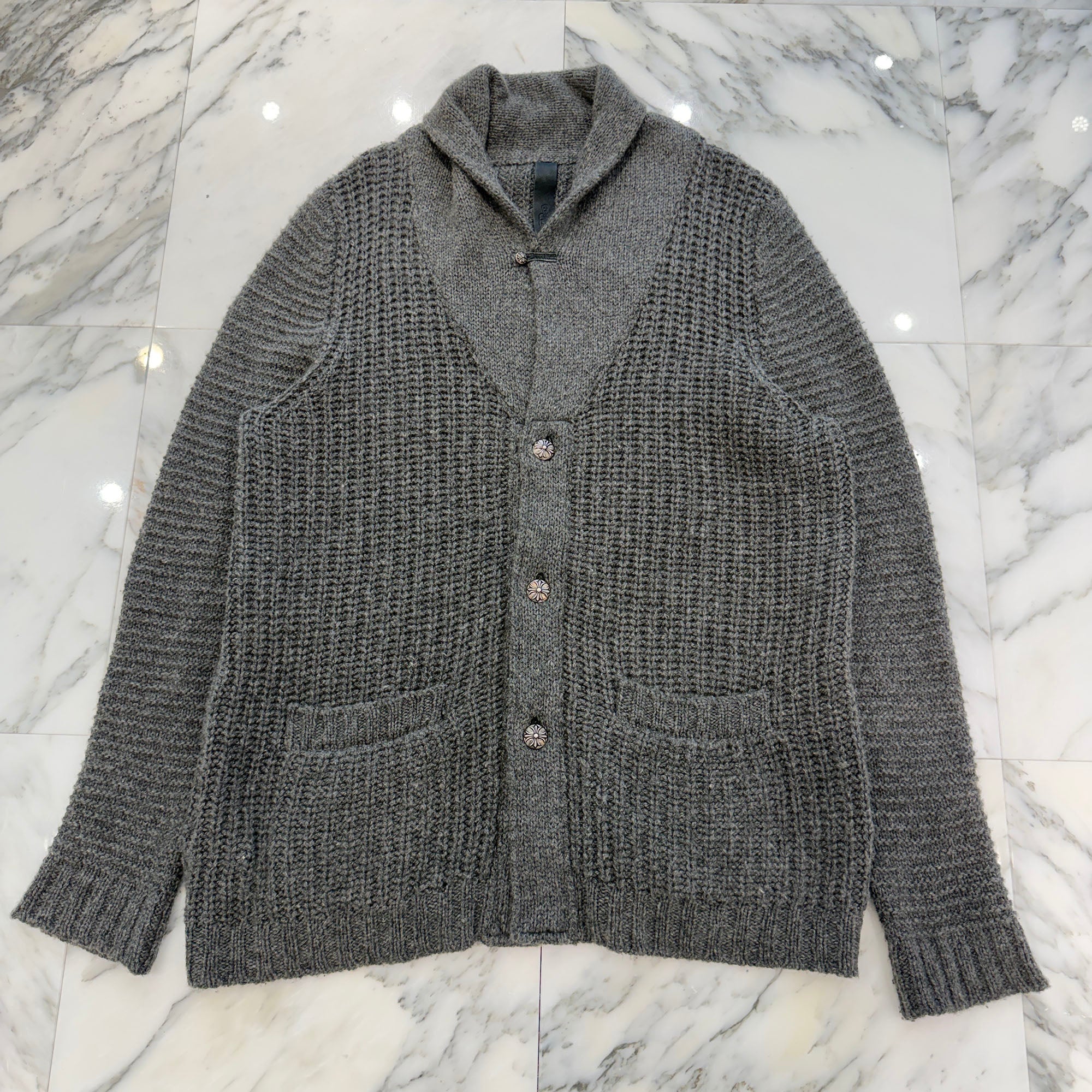 CHROME HEARTS Y NOT Cross Ball Button Cashmere Knit Cardigan Size