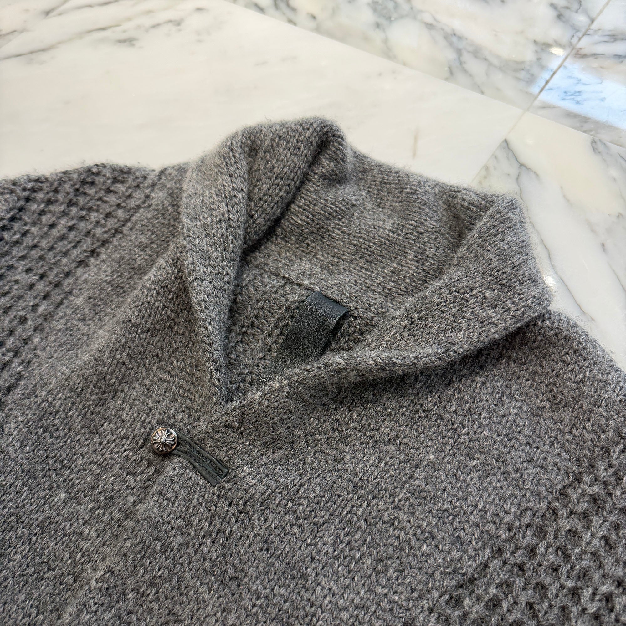 CHROME HEARTS Y NOT Cross Ball Button Cashmere Knit Cardigan Size