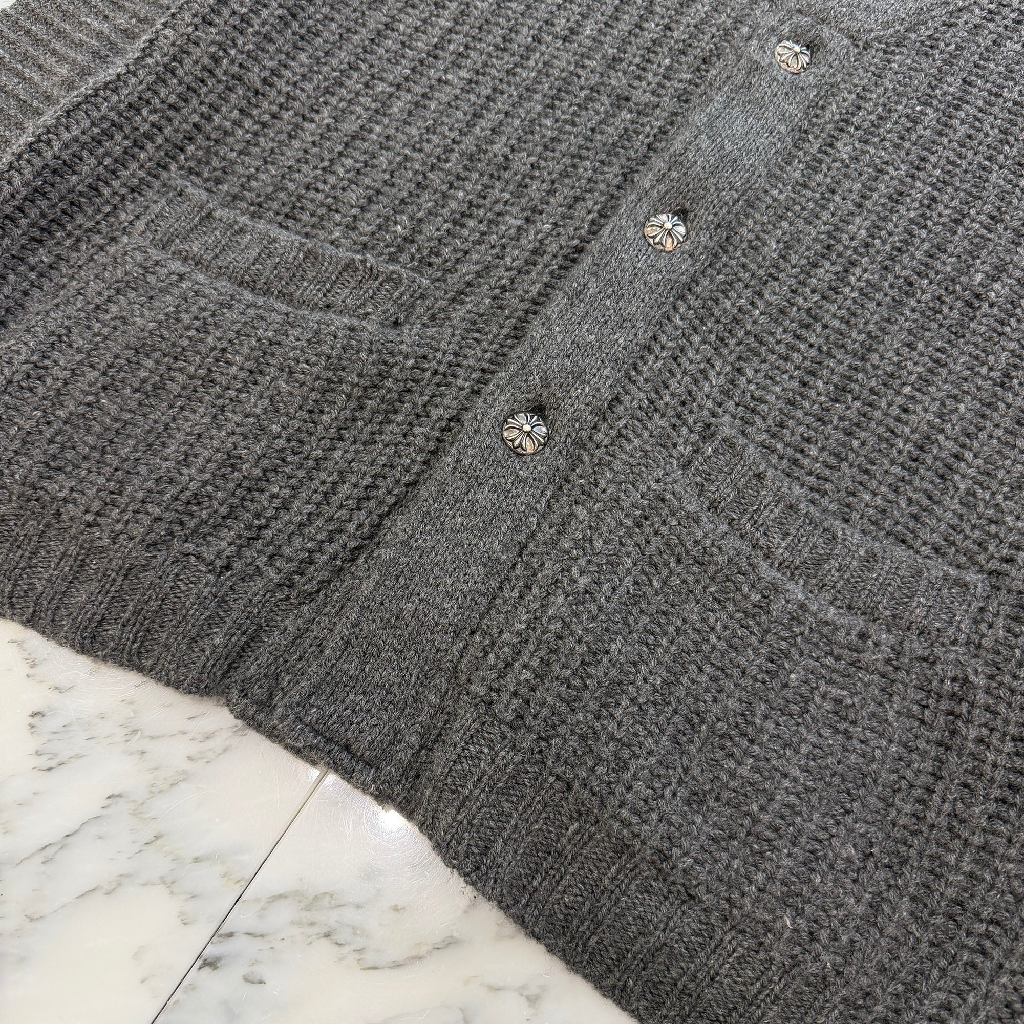 CHROME HEARTS Y NOT Cross Ball Button Cashmere Knit Cardigan Size