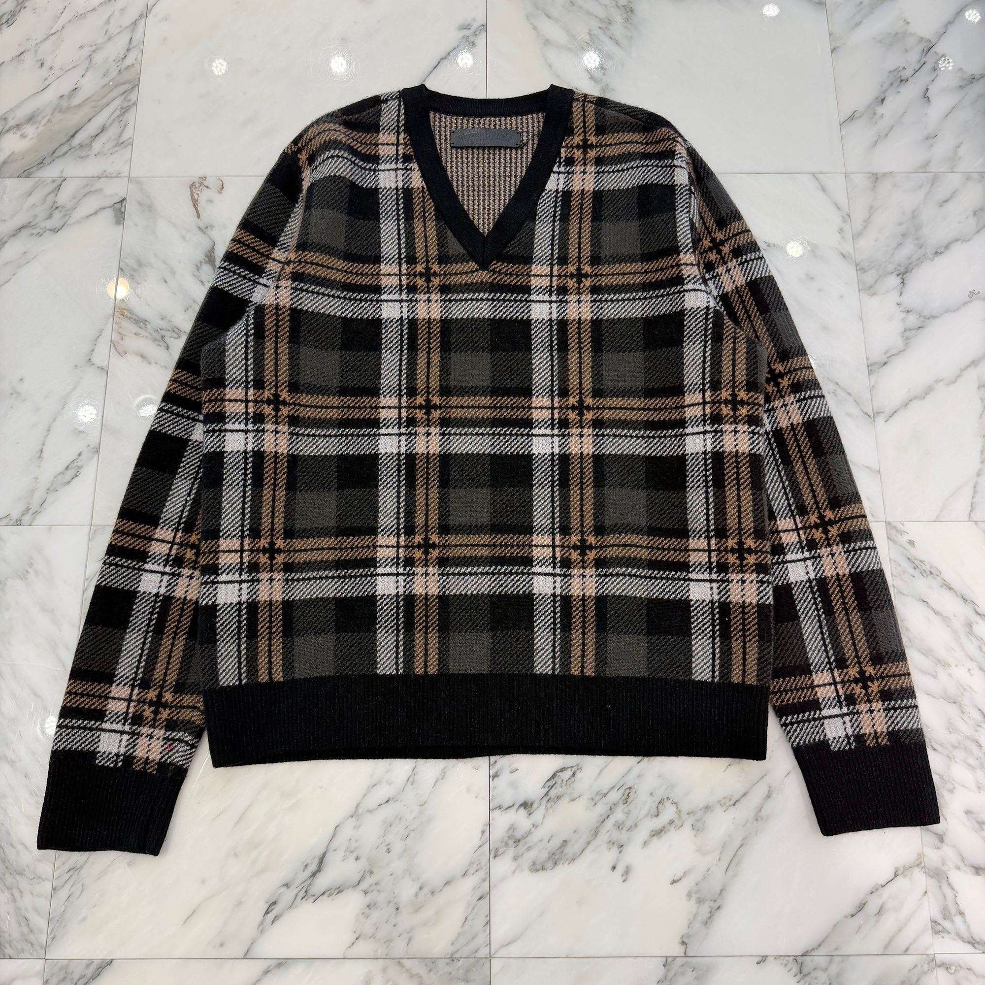 CHROME HEARTS CH Plus Check Cashmere Knit Sweater Size L クロムハ－ツ CHプラス カシミヤ ニット セーター サイズL