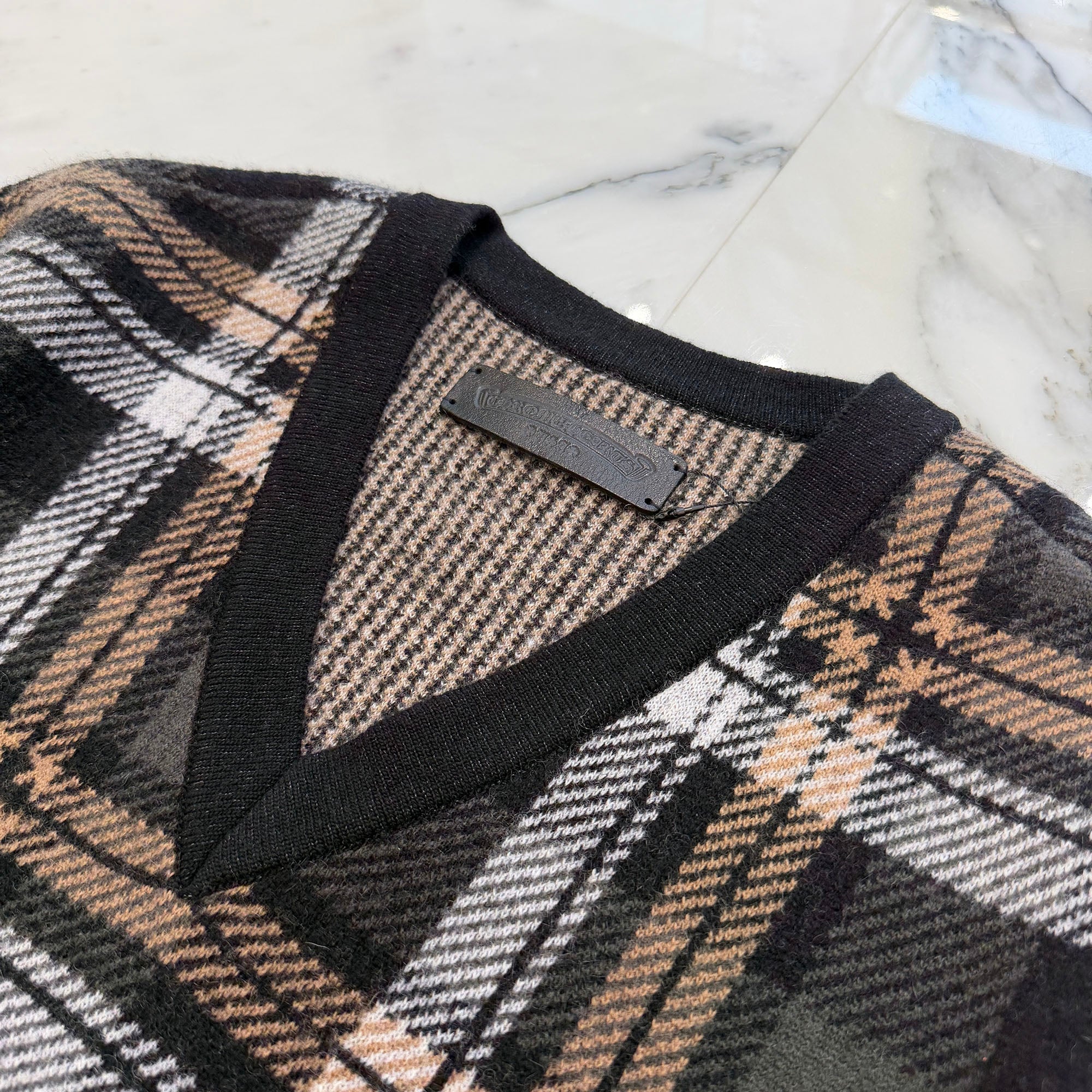 CHROME HEARTS CH Plus Check Cashmere Knit Sweater Size L クロムハ－ツ CHプラス カシミヤ ニット セーター サイズL