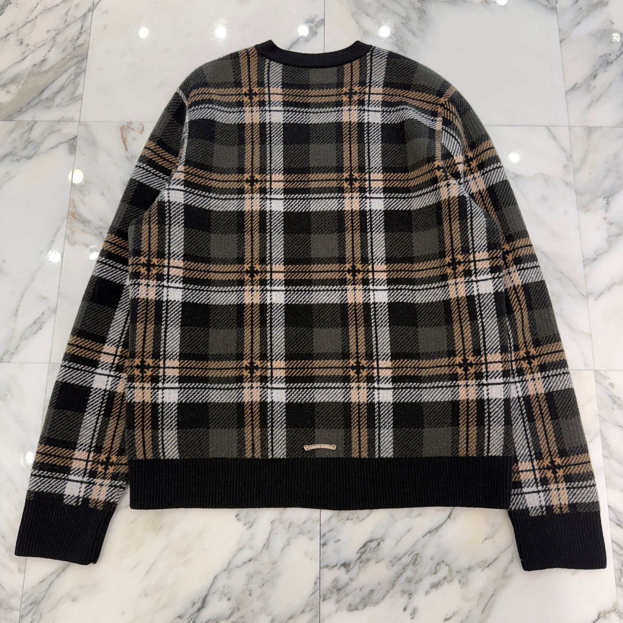 CHROME HEARTS CH Plus Check Cashmere Knit Sweater Size L クロムハ－ツ CHプラス カシミヤ ニット セーター サイズL
