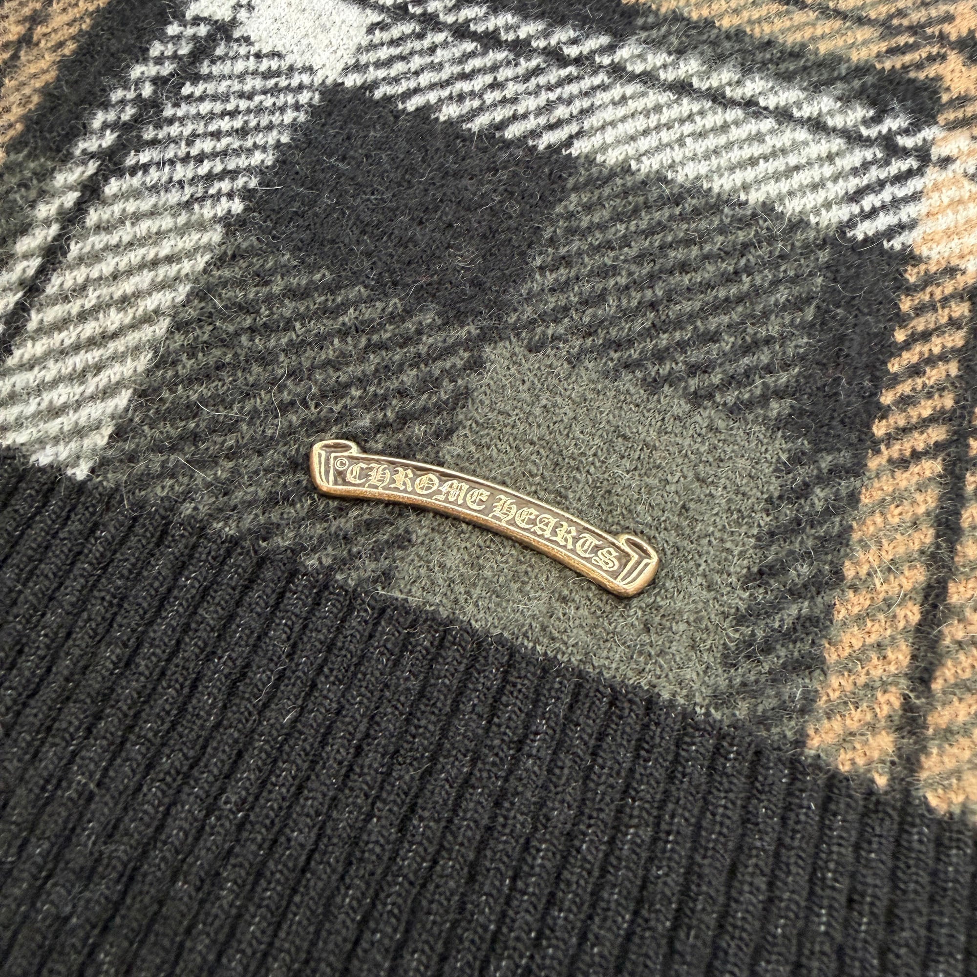 CHROME HEARTS CH Plus Check Cashmere Knit Sweater Size L クロムハ－ツ CHプラス カシミヤ ニット セーター サイズL