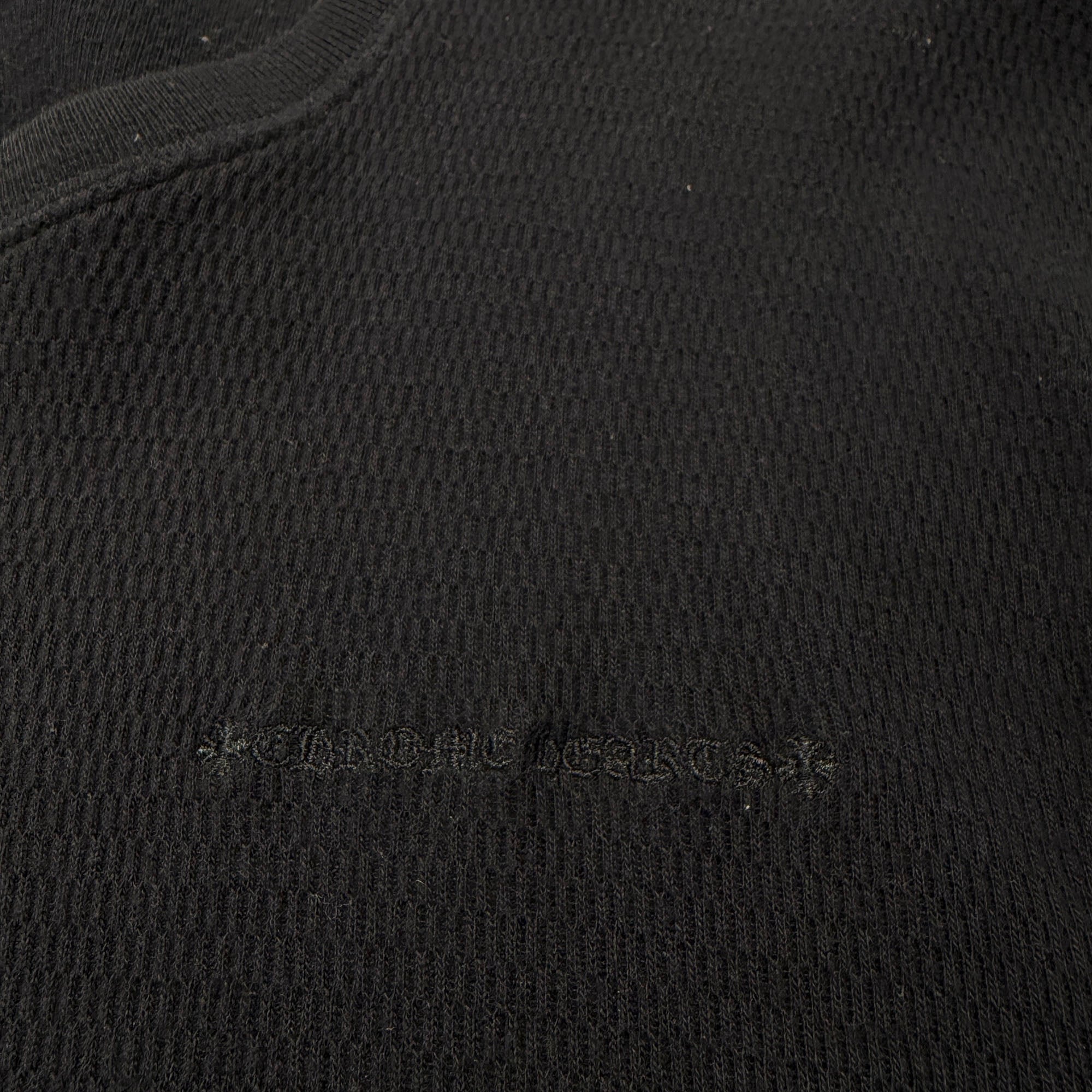 CHROME HEARTS Y NOT Leather Cross Patch Crewneck Thermal Sweat Shirt Size XL クロムハーツ ワイノット レザークロスパッチ クルーネック サーマル スウェットシャツ サイズXL