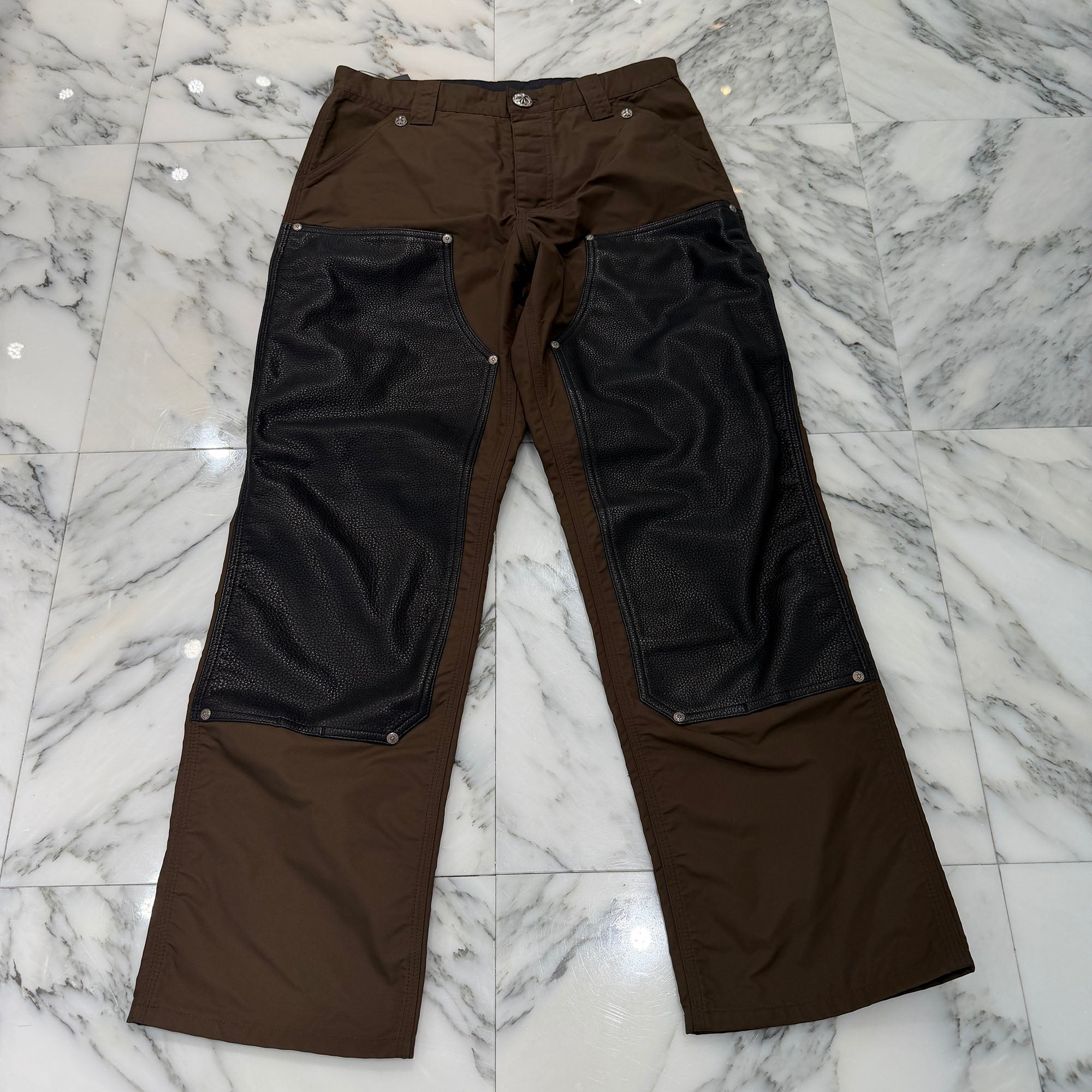 y*6様 クロムハーツ　パンツ CHROME HEARTS Carpenter Leather Double Knee Nylon Pink Cross Patch