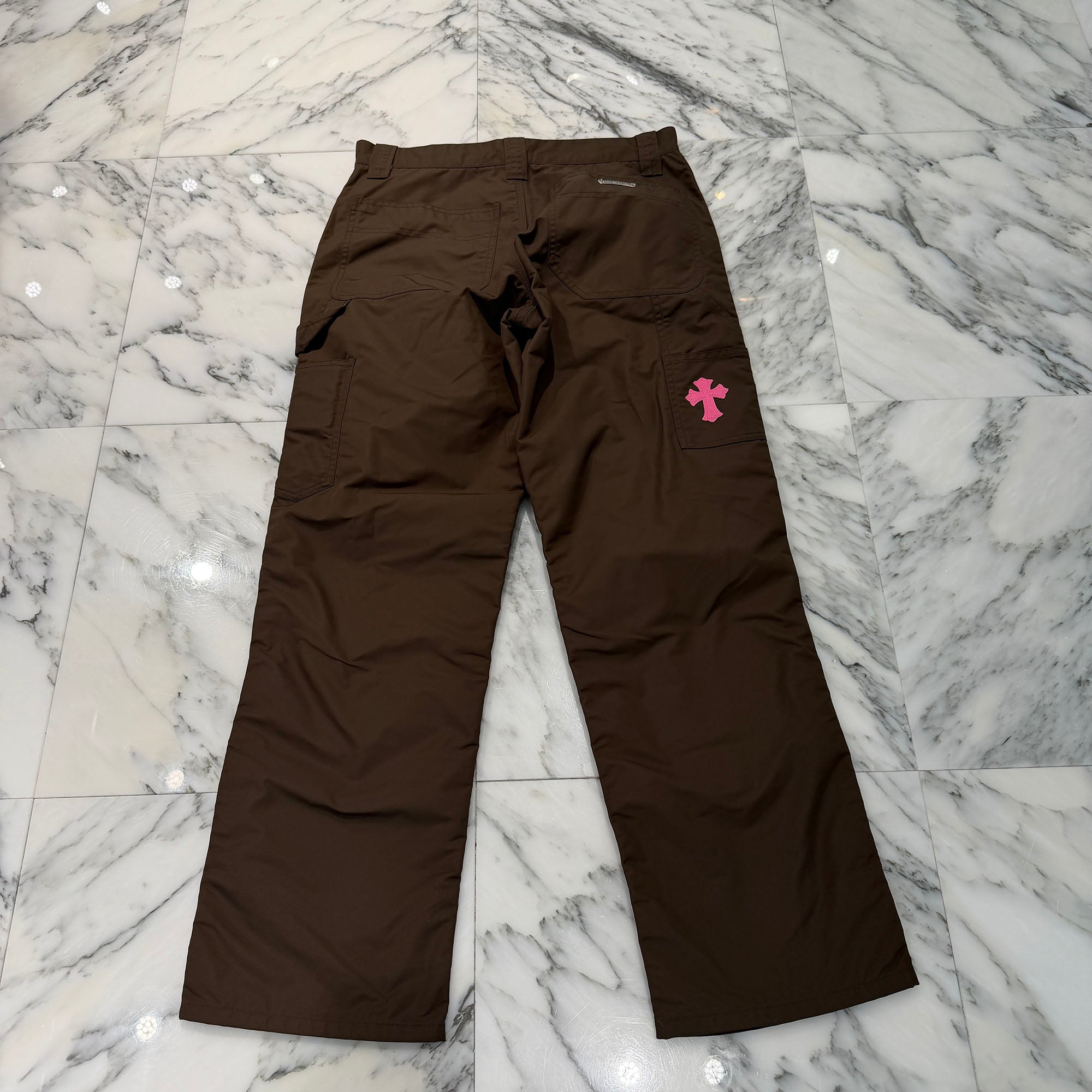 CHROME HEARTS Carpenter Leather Double Knee Nylon Pink Cross Patch Long Pants Size 30 クロムハーツ カーペンター レザーダブルニー ナイロン ピンク クロスパッチ ロングパンツ サイズ30