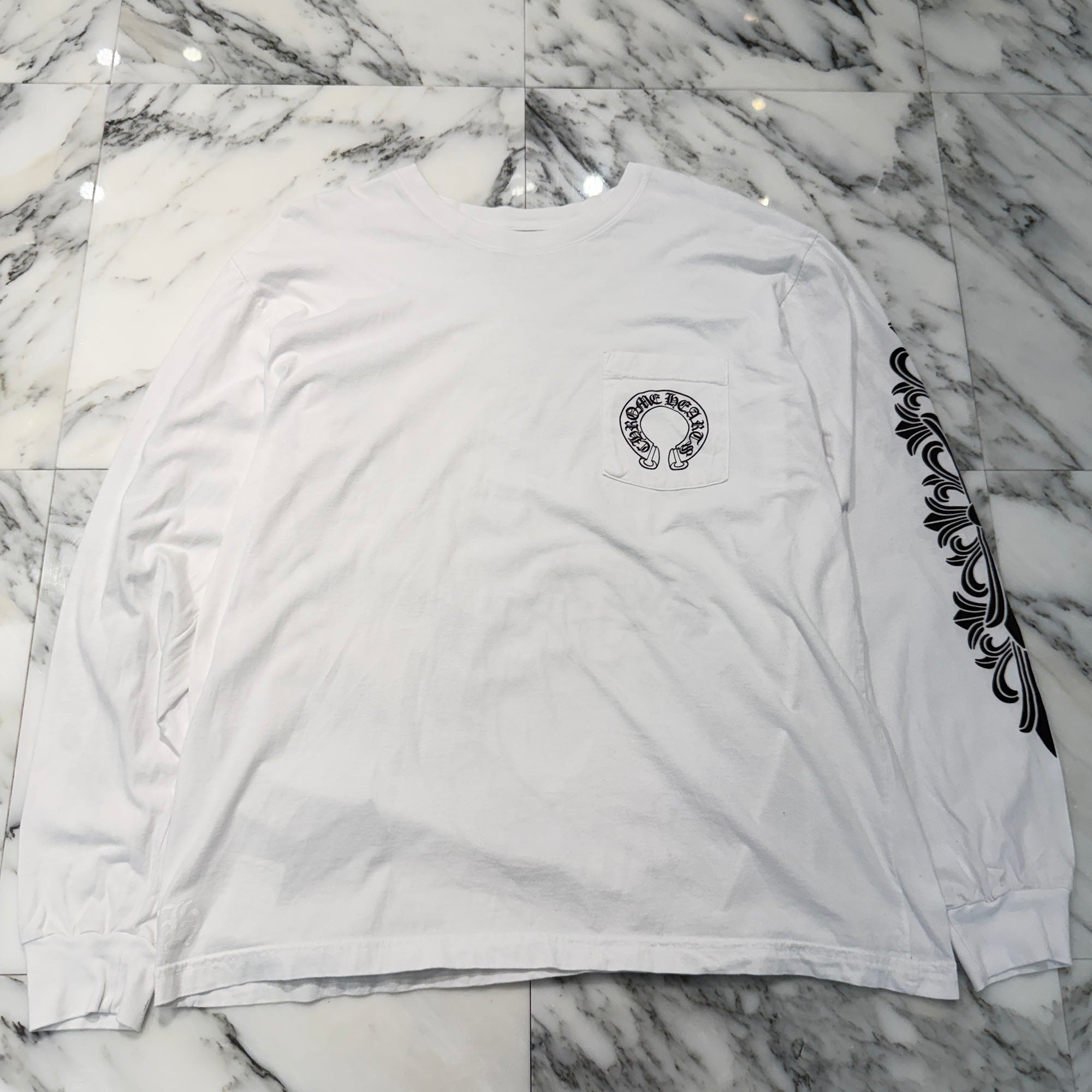 CHROME HEARTS Floral Cross Horseshoe Long Sleeve Tee Size XL クロムハーツ フローラルクロス ホースシュー ロングスリーブTシャツ サイズXL