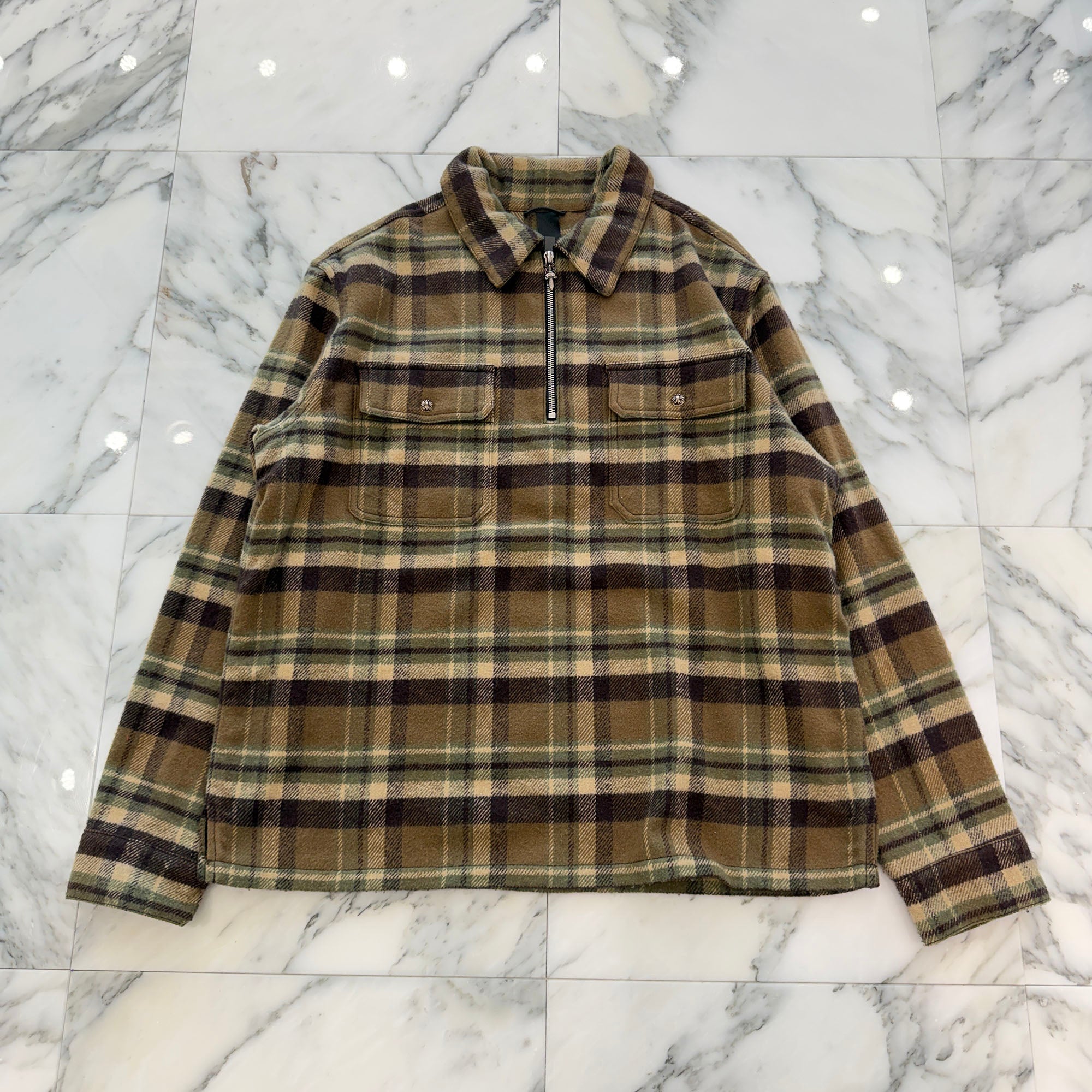 CHROME HEARTS Y NOT UNDER DOG Half Zip Pullover Check Shirt Size M クロムハーツ ワイノット アンダードッグ ハーフジップ プルオーバーチェックシャツ サイズM