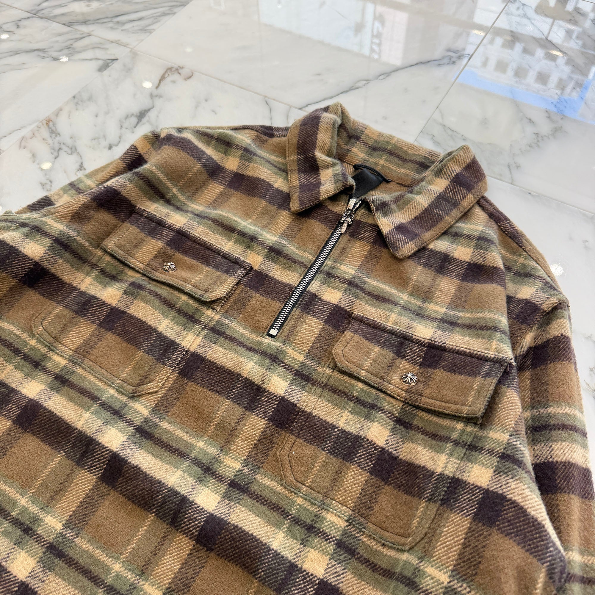 CHROME HEARTS Y NOT UNDER DOG Half Zip Pullover Check Shirt Size M クロムハーツ ワイノット アンダードッグ ハーフジップ プルオーバーチェックシャツ サイズM