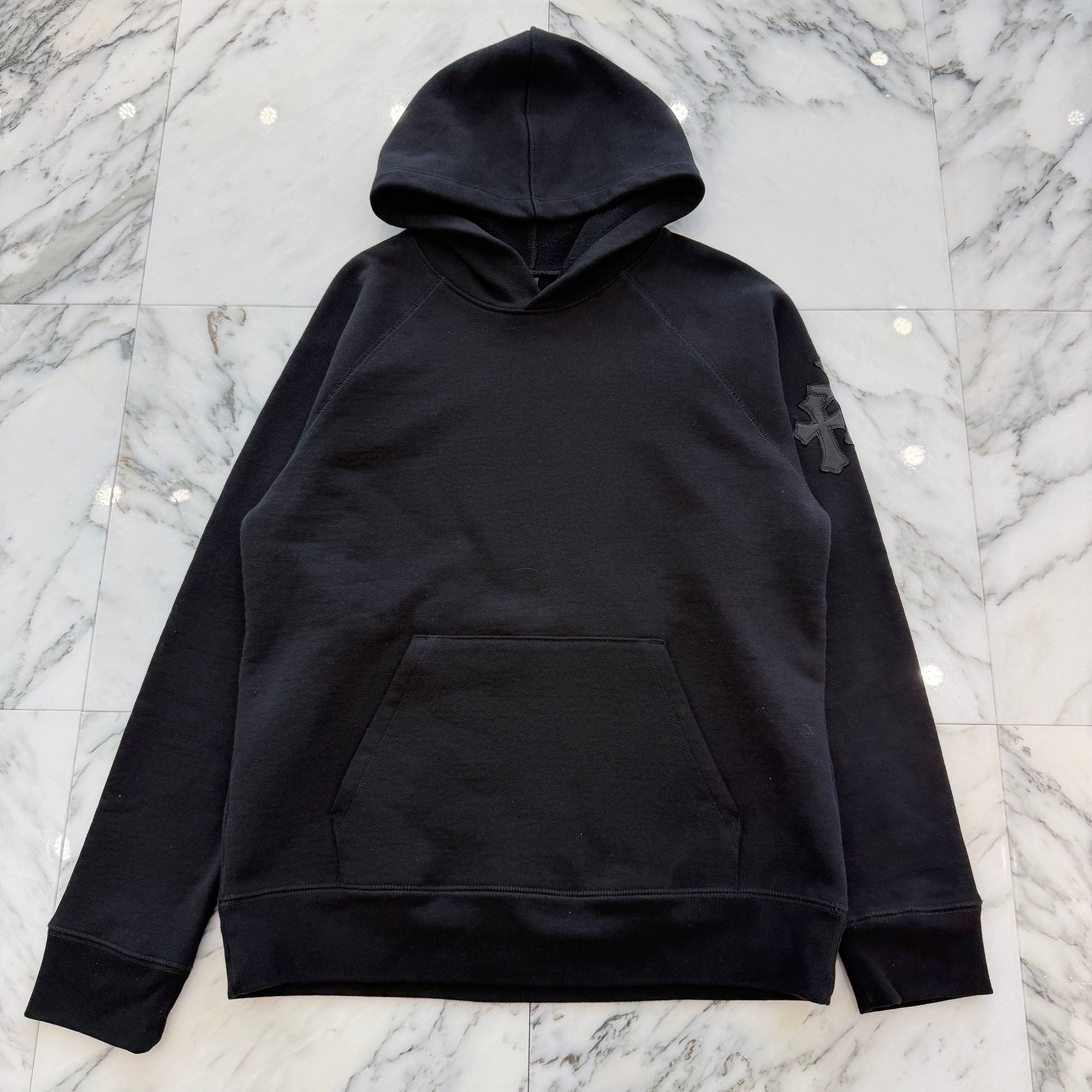 CHROME HEARTS Y NOT Cemetery Cross Leather Patch Pullover Hoodie Size M クロムハーツ ワイノット セメタリークロスレザーパッチ プルオーバー フーディー サイズM