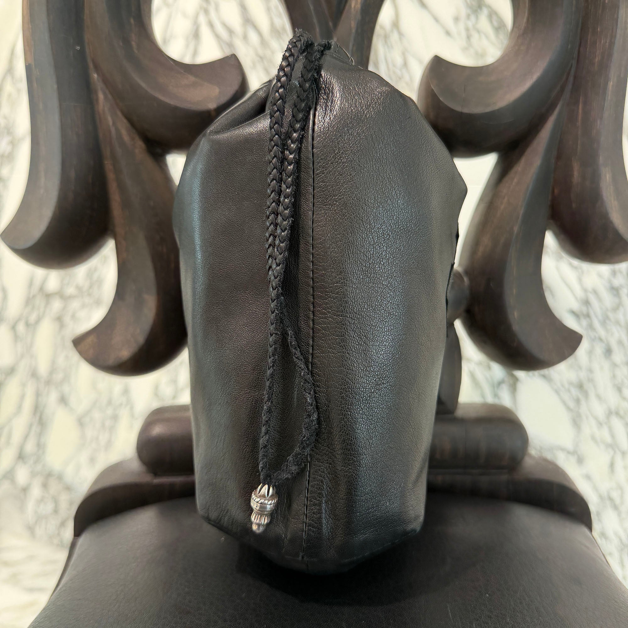 CHROME HEARTS Leather Cross Patch Drawstring Sack Leather Bag クロムハーツ レザークロスパッチ ドローストリング サックレザーバッグ 巾着