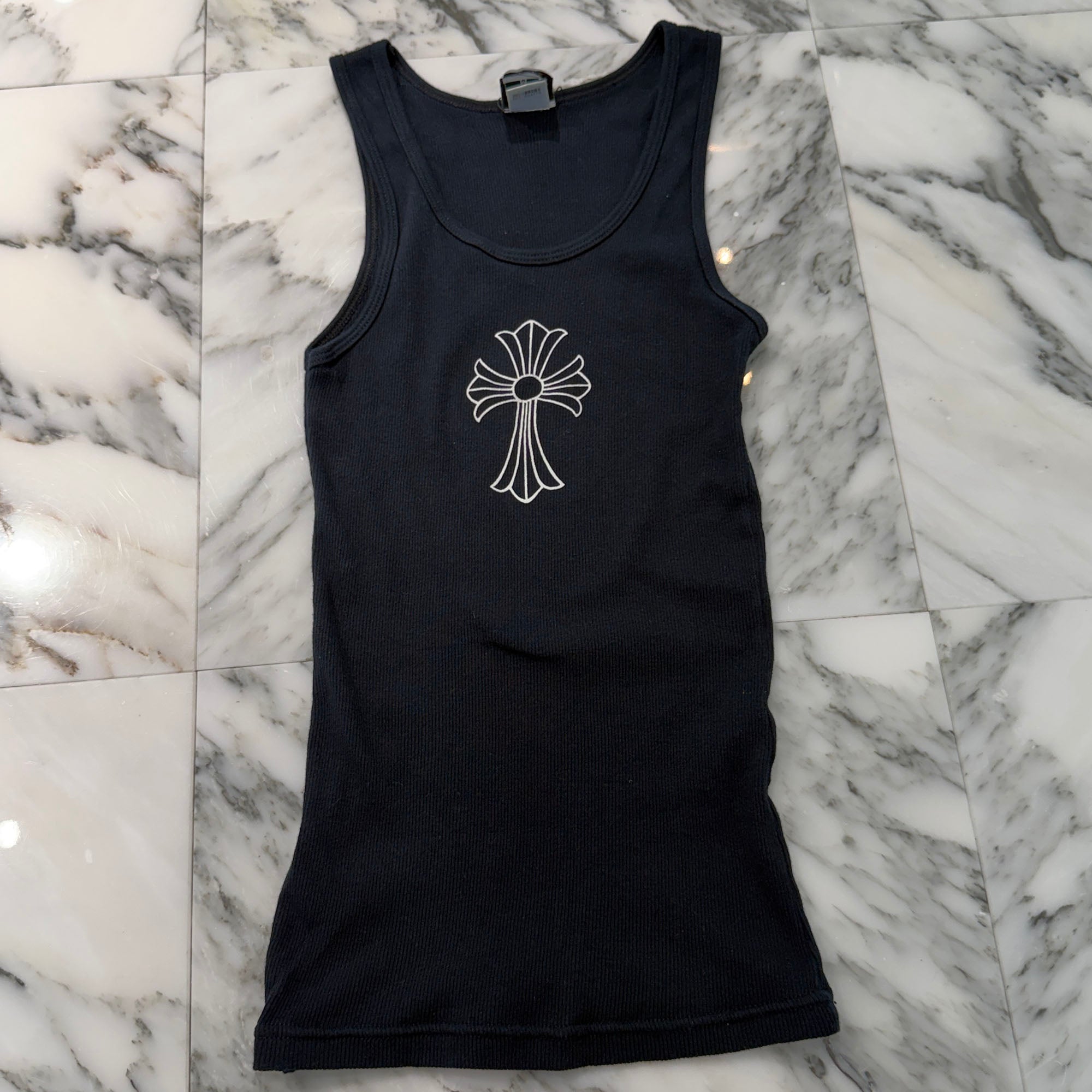 ［美品］クロムハーツ タンクトップ ネックロゴ ダガープリント ハート　M CHROME HEARTS CH Cross Logo Back Dagger Print Tank Top Size M