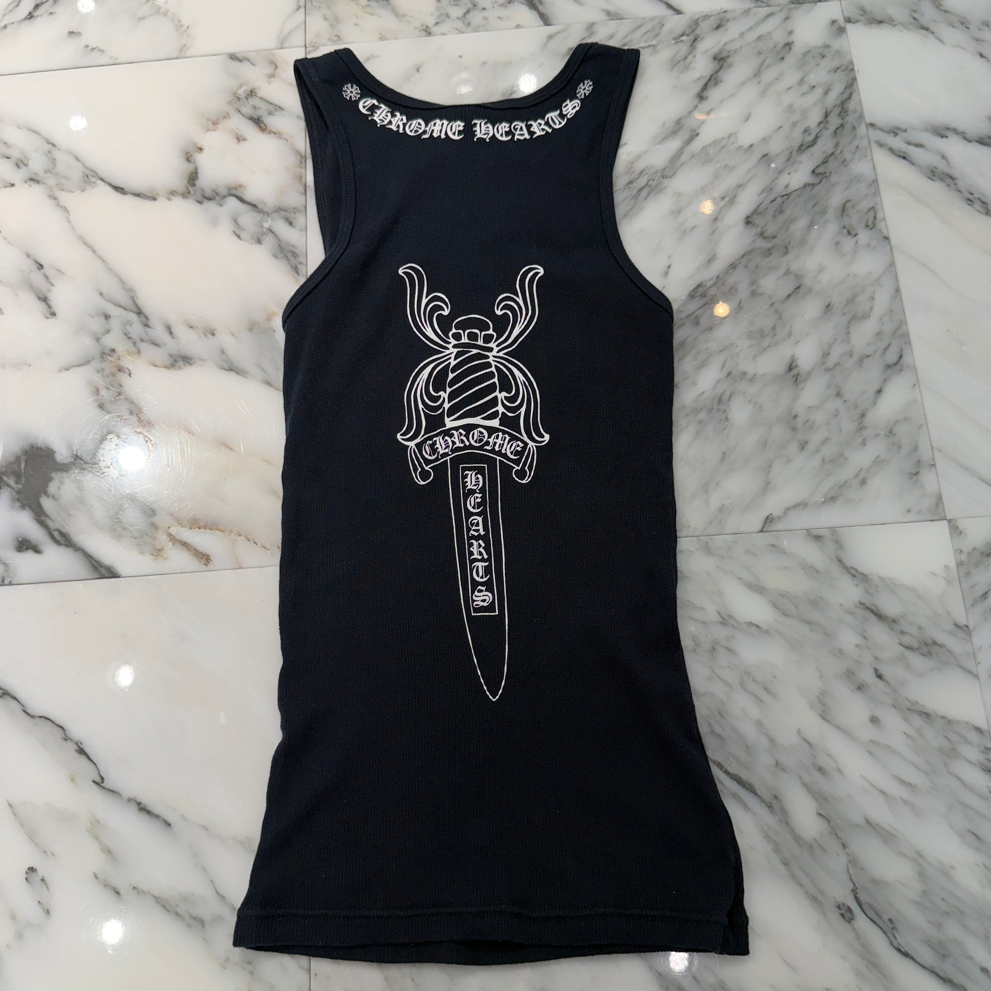 クロムハーツ タンクトップ ネックロゴ ダガープリント ハート　M CHROME HEARTS CH Cross Logo Back Dagger Print Tank Top Size M