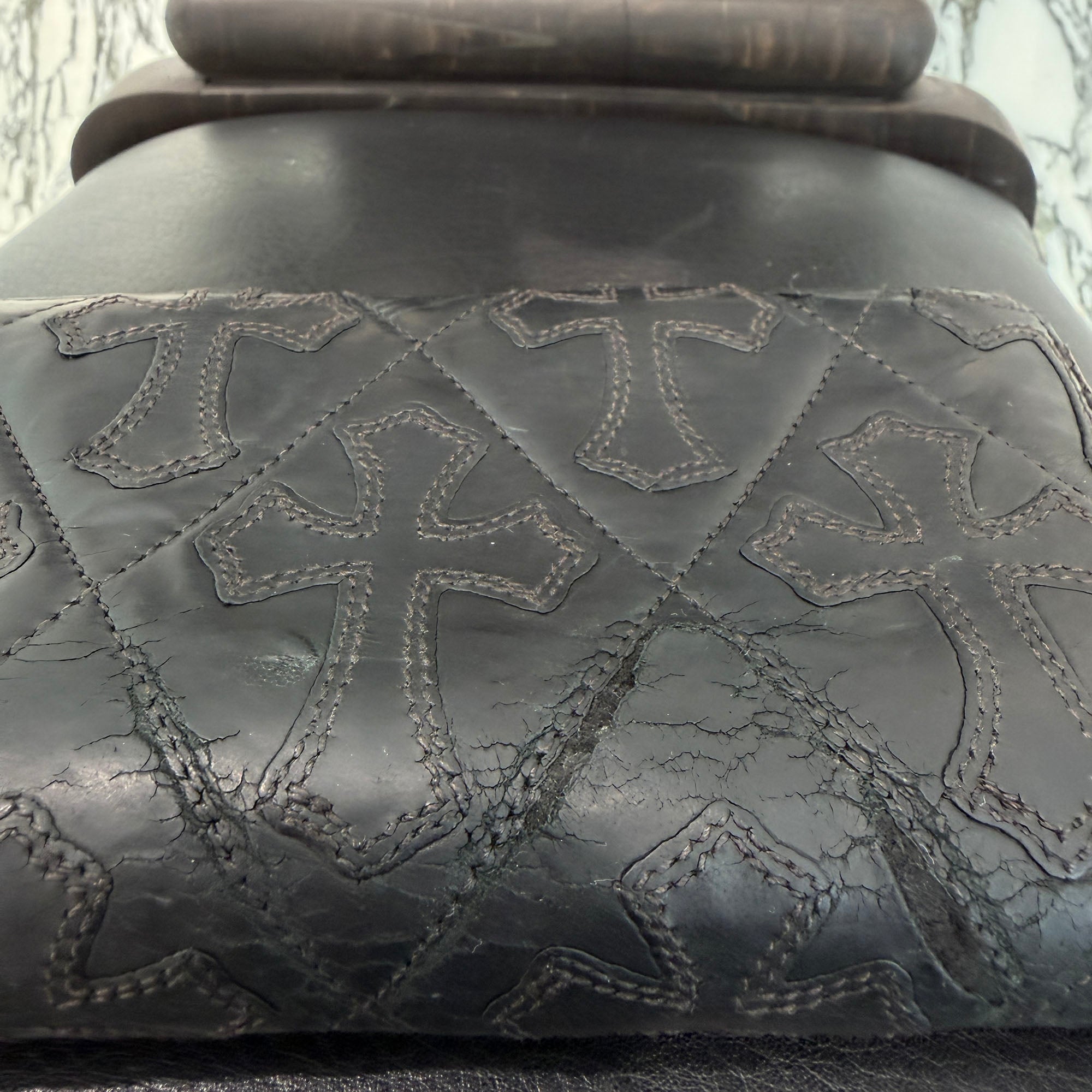 CHROME HEARTS Cemetery Cross Leather Patch Quilting Leather Wallet クロムハーツ セメタリークロス レザーパッチ キルティングレザー ウォレット