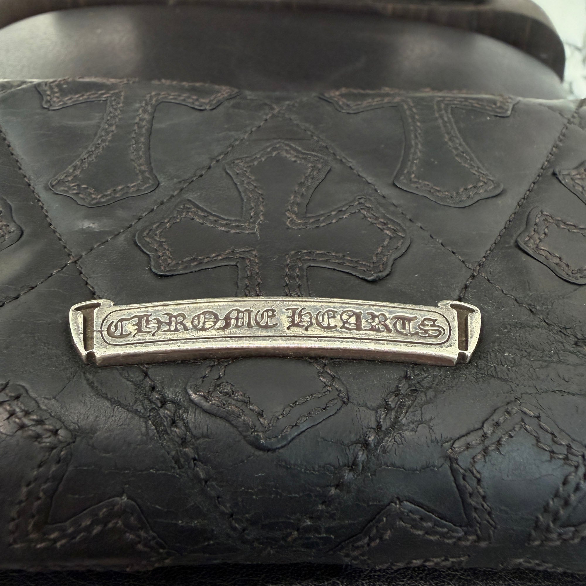 CHROME HEARTS Cemetery Cross Leather Patch Quilting Leather Wallet クロムハーツ セメタリークロス レザーパッチ キルティングレザー ウォレット