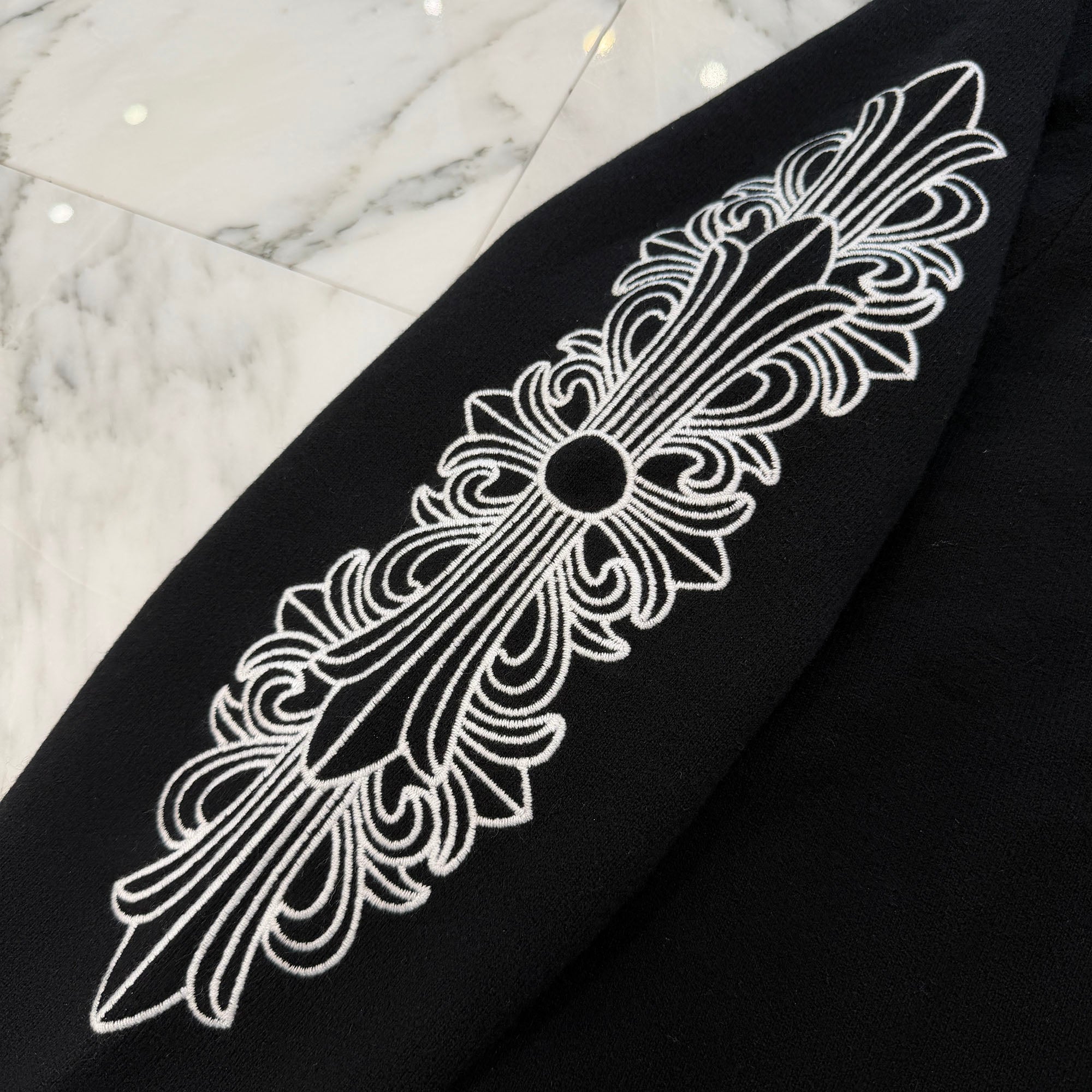 CHROME HEARTS Y NOT Floral Cross Embroidery Cashmere Knit Pullover Hoodie Size L クロムハーツ ワイノット フローラルクロス刺繍 カシミヤニット プルオーバーフーディ サイズL