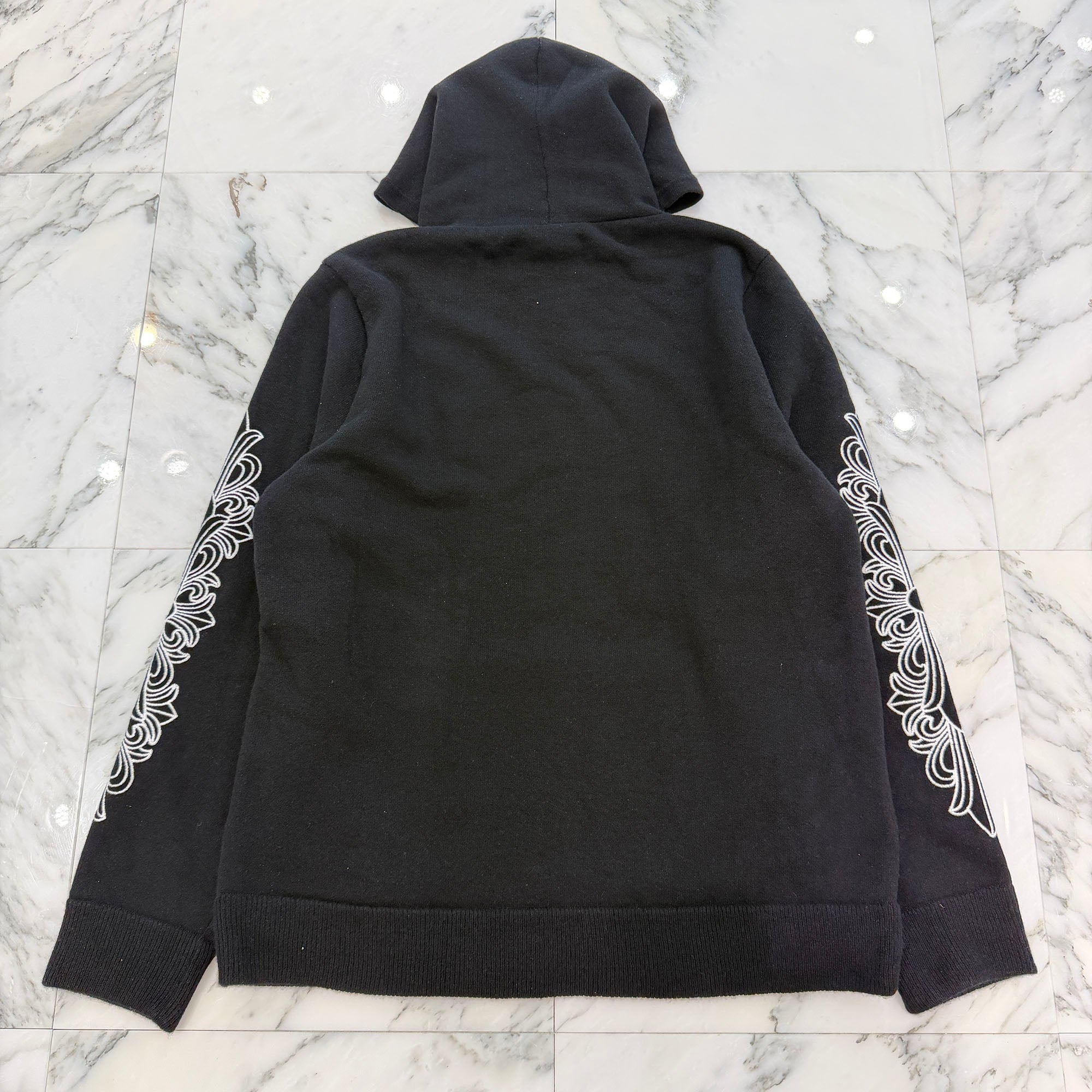 CHROME HEARTS Y NOT Floral Cross Embroidery Cashmere Knit Pullover Hoodie Size L クロムハーツ ワイノット フローラルクロス刺繍 カシミヤニット プルオーバーフーディ サイズL