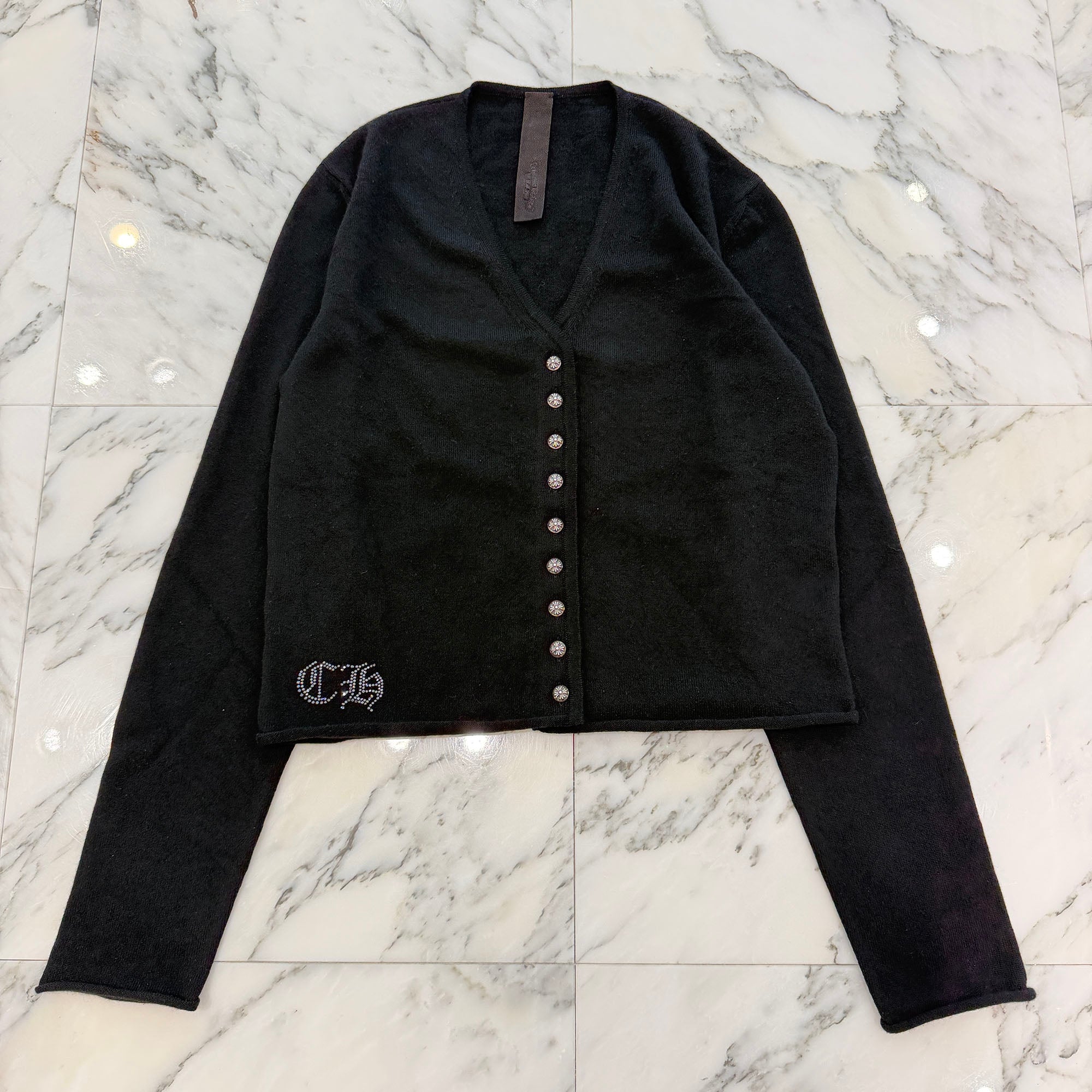 CHROME HEARTS Y NOT Back Rhinestone Viny Heart Cashmere Knit