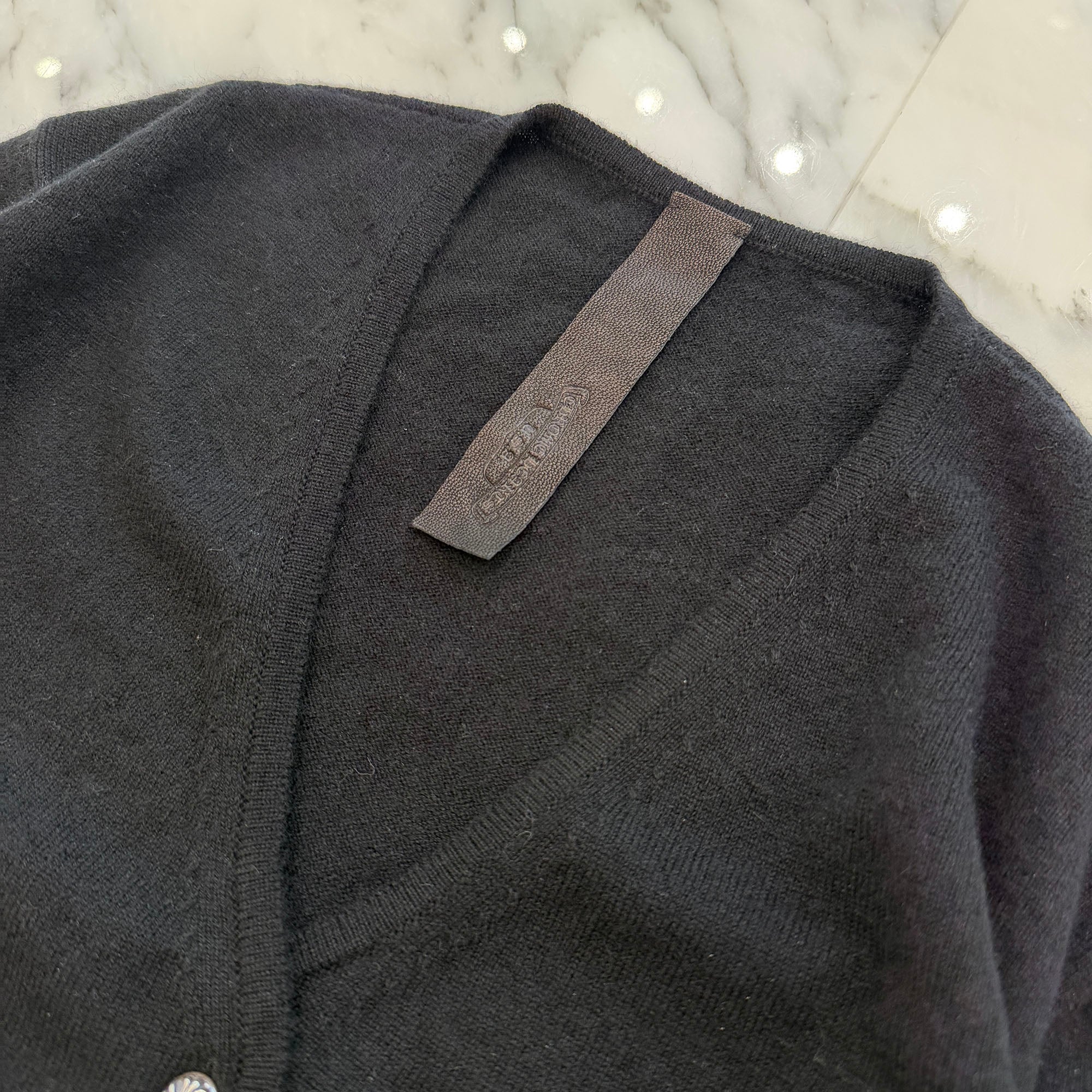 CHROME HEARTS Y NOT Back Rhinestone Viny Heart Cashmere Knit Cardigan Size S クロムハーツ ワイノット バック ラインストーン ヴィニーハート カシミヤ ニット カーディガン サイズS