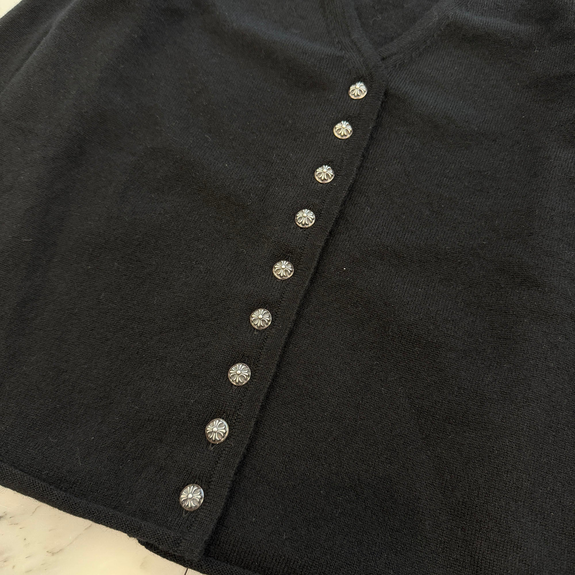 CHROME HEARTS Y NOT Back Rhinestone Viny Heart Cashmere Knit Cardigan Size S クロムハーツ ワイノット バック ラインストーン ヴィニーハート カシミヤ ニット カーディガン サイズS