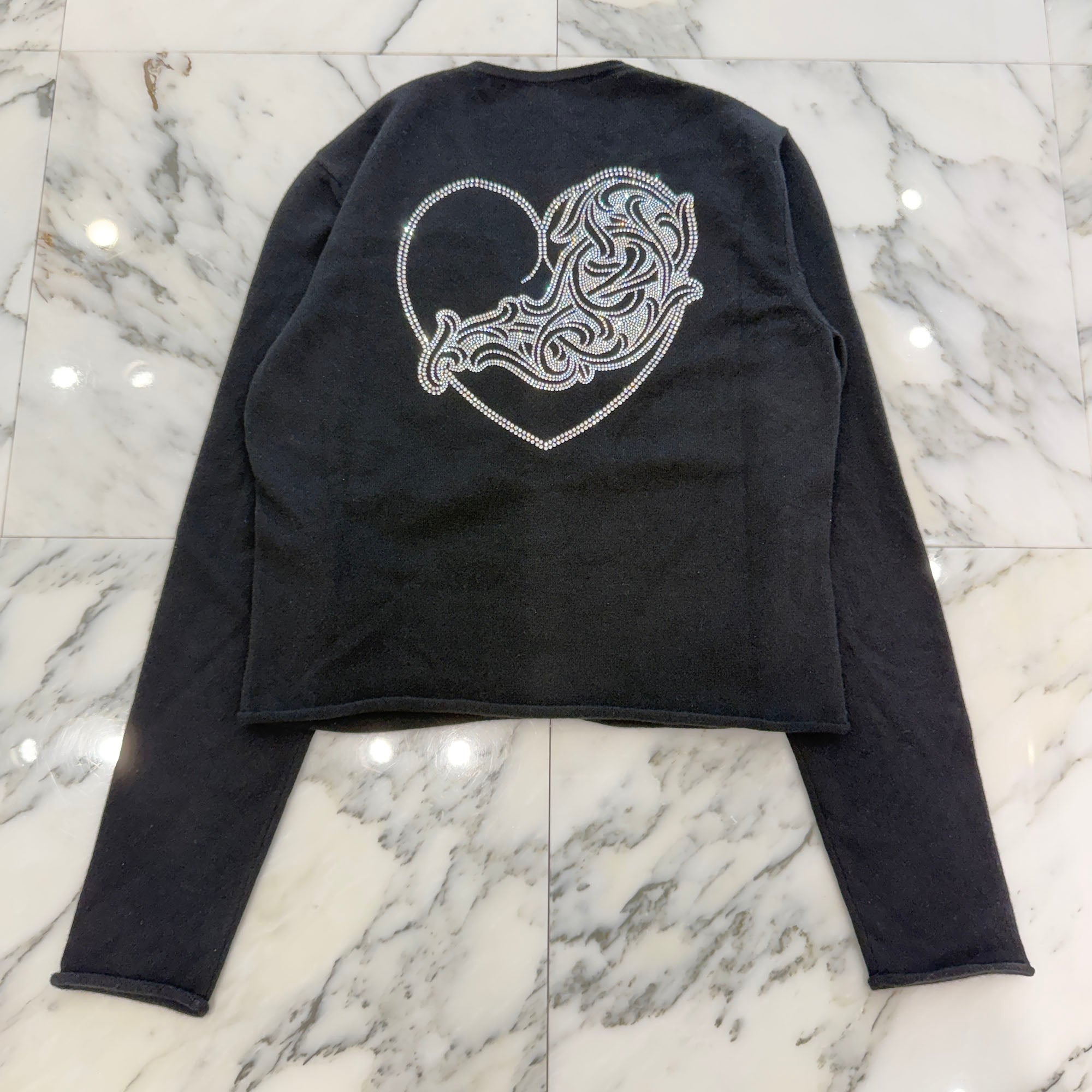CHROME HEARTS Y NOT Back Rhinestone Viny Heart Cashmere Knit