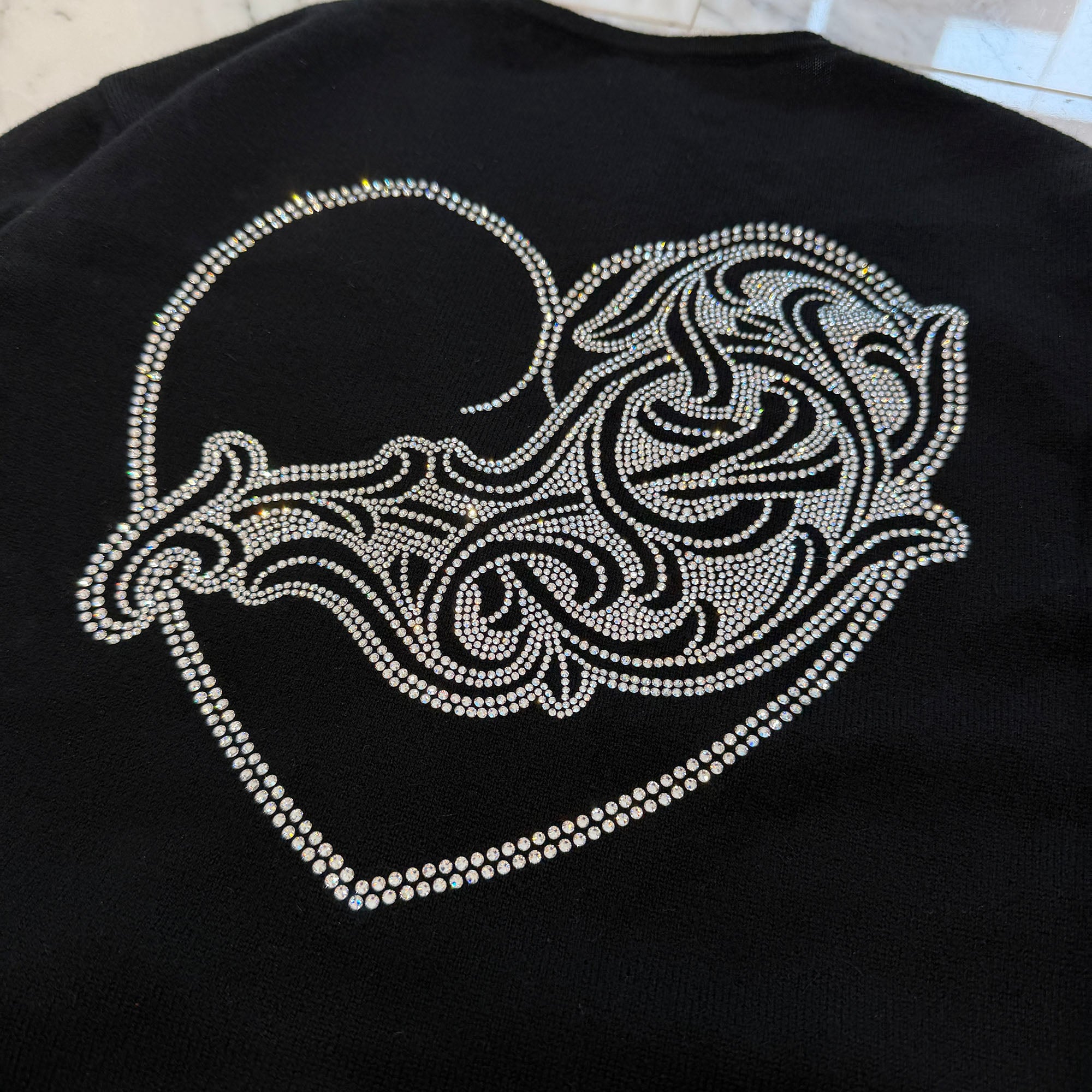 CHROME HEARTS Y NOT Back Rhinestone Viny Heart Cashmere Knit
