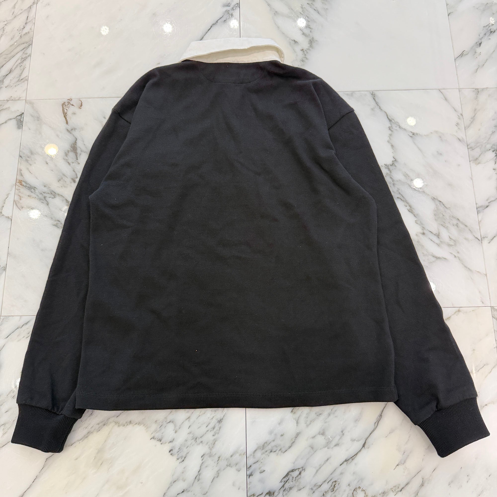 CELINE Logo Appliqué Twill Trim Cotton Long Sleeve Polo Shirt RX07P0S29.38AW Size XS セリーヌ ロゴ アップリケ ツイルトリム コットン 長袖 ポロシャツ サイズXS