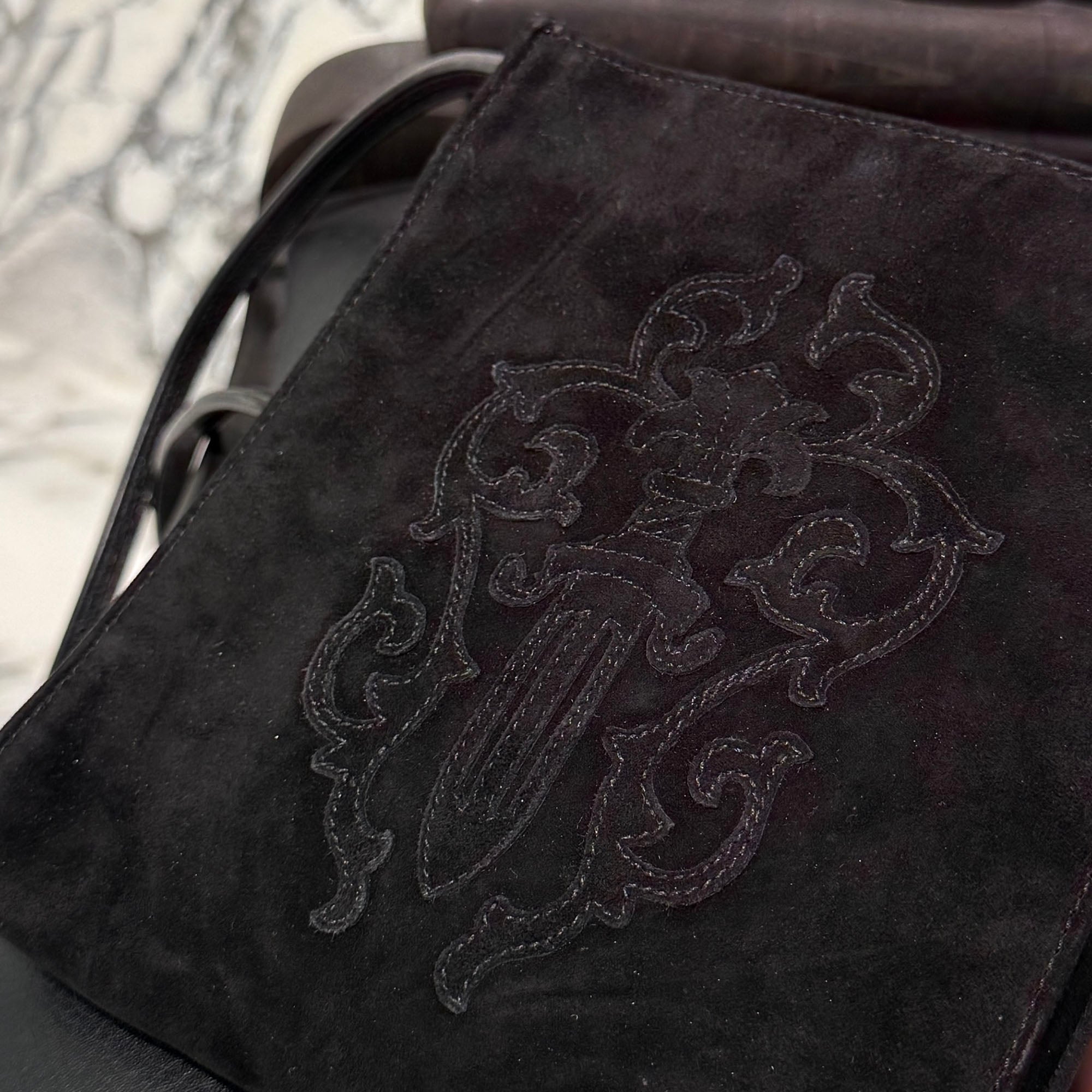 CHROME HEARTS Suede Leather Square Pocket Vine Dagger Patch