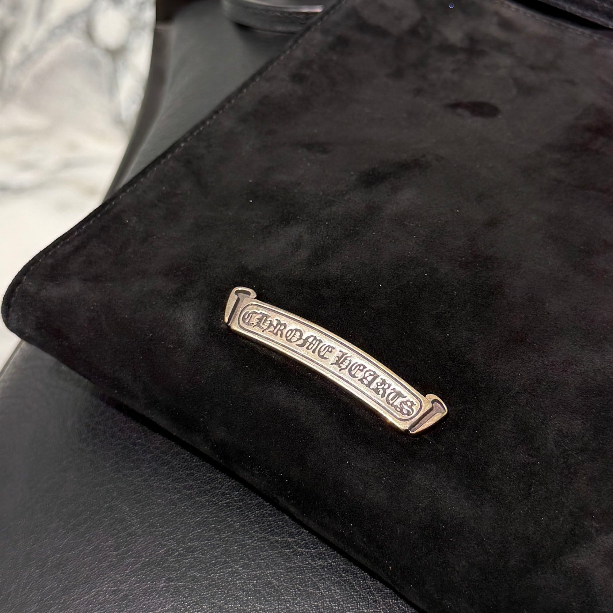 CHROME HEARTS Suede Leather Square Pocket Vine Dagger Patch CHROME HEARTS Suede Leather Square Pocket Vine Dagger Patch