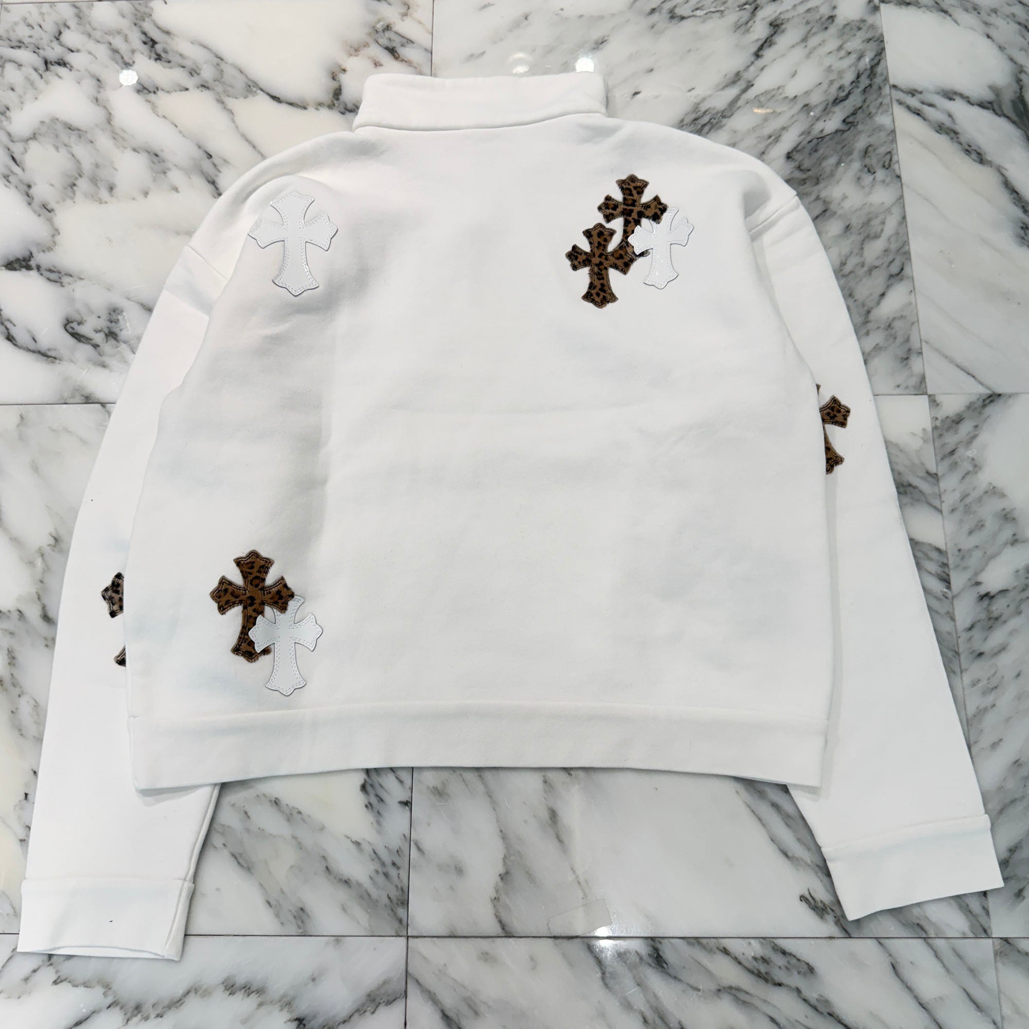 CHROME HEARTS Y NOT Multi Leather Cross Patch Half Zip Sweatshirt Size S クロムハーツ ワイノット マルチレザークロスパッチ ハーフジップ スウェットシャツ サイズS