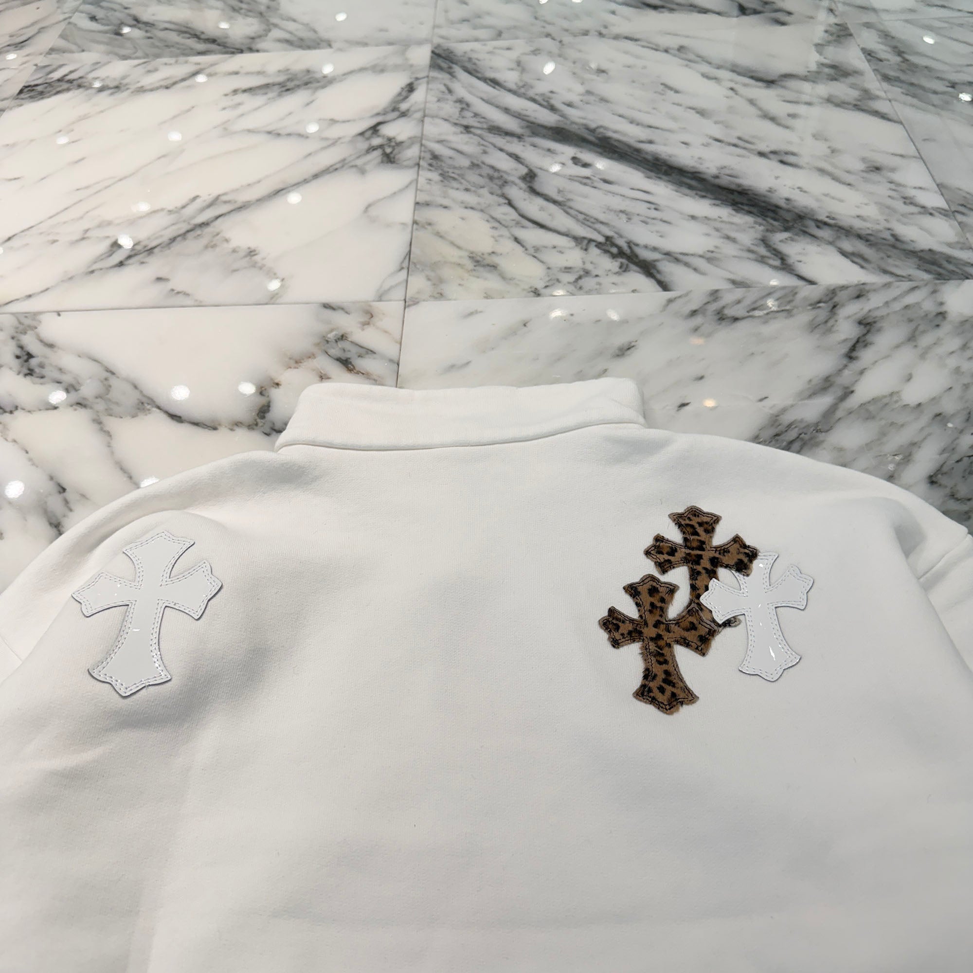 CHROME HEARTS Y NOT Multi Leather Cross Patch Half Zip Sweatshirt Size S クロムハーツ ワイノット マルチレザークロスパッチ ハーフジップ スウェットシャツ サイズS