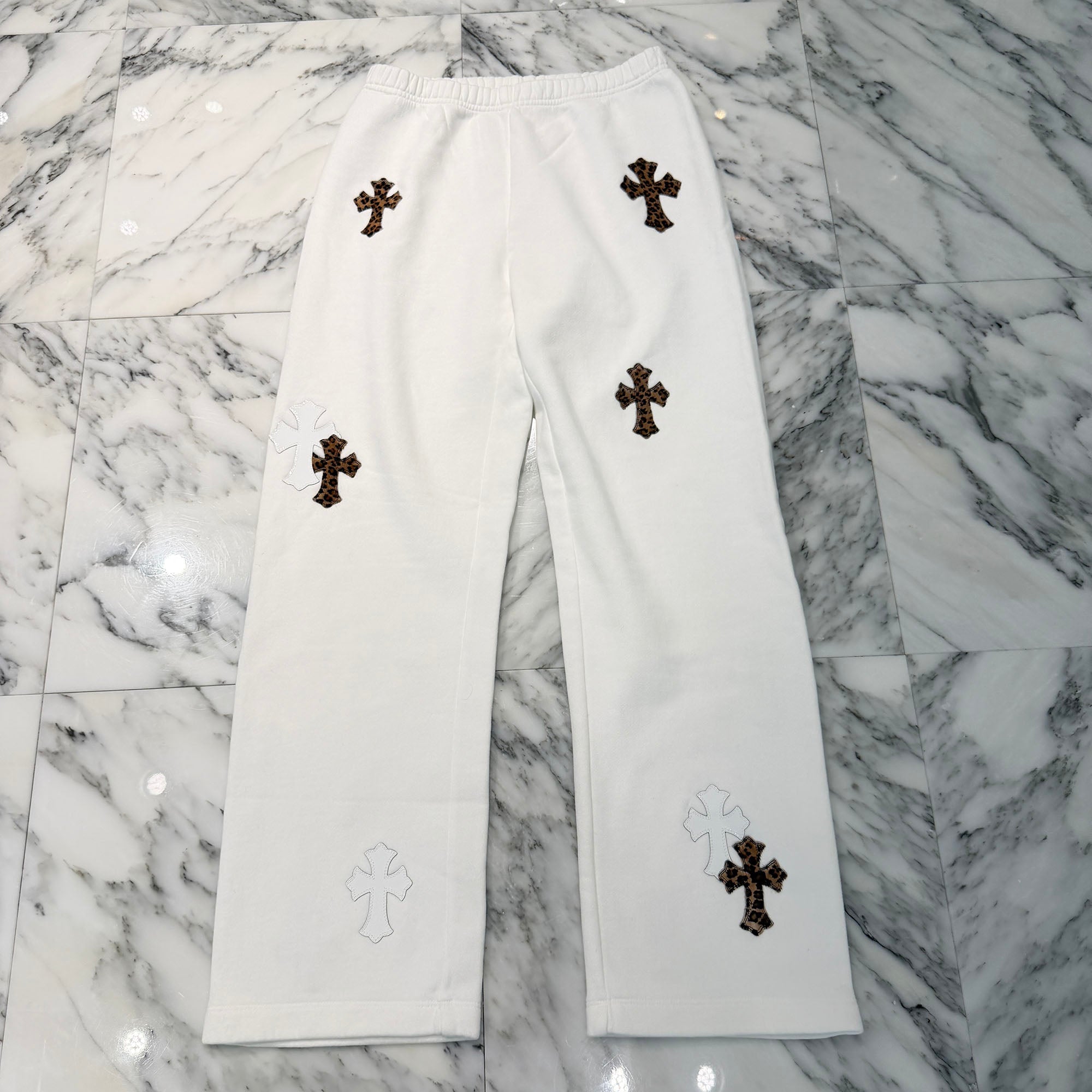 CHROME HEARTS Y NOT Multi Leather Cross Patch Sweat Long Pants Size S クロムハーツ ワイノット マルチレザークロスパッチ スウェットロングパンツ サイズS