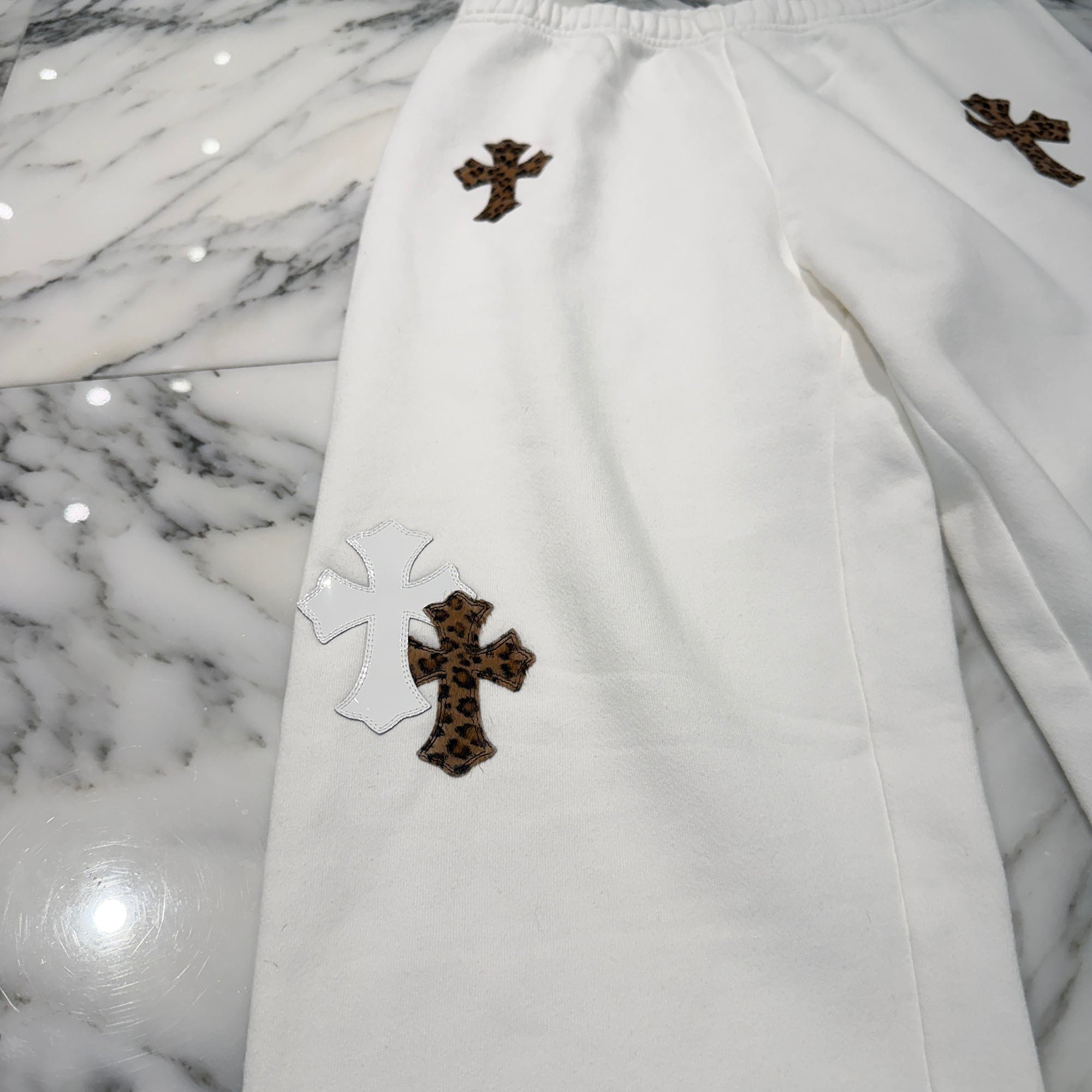 CHROME HEARTS Y NOT Multi Leather Cross Patch Sweat Long Pants Size S クロムハーツ ワイノット マルチレザークロスパッチ スウェットロングパンツ サイズS