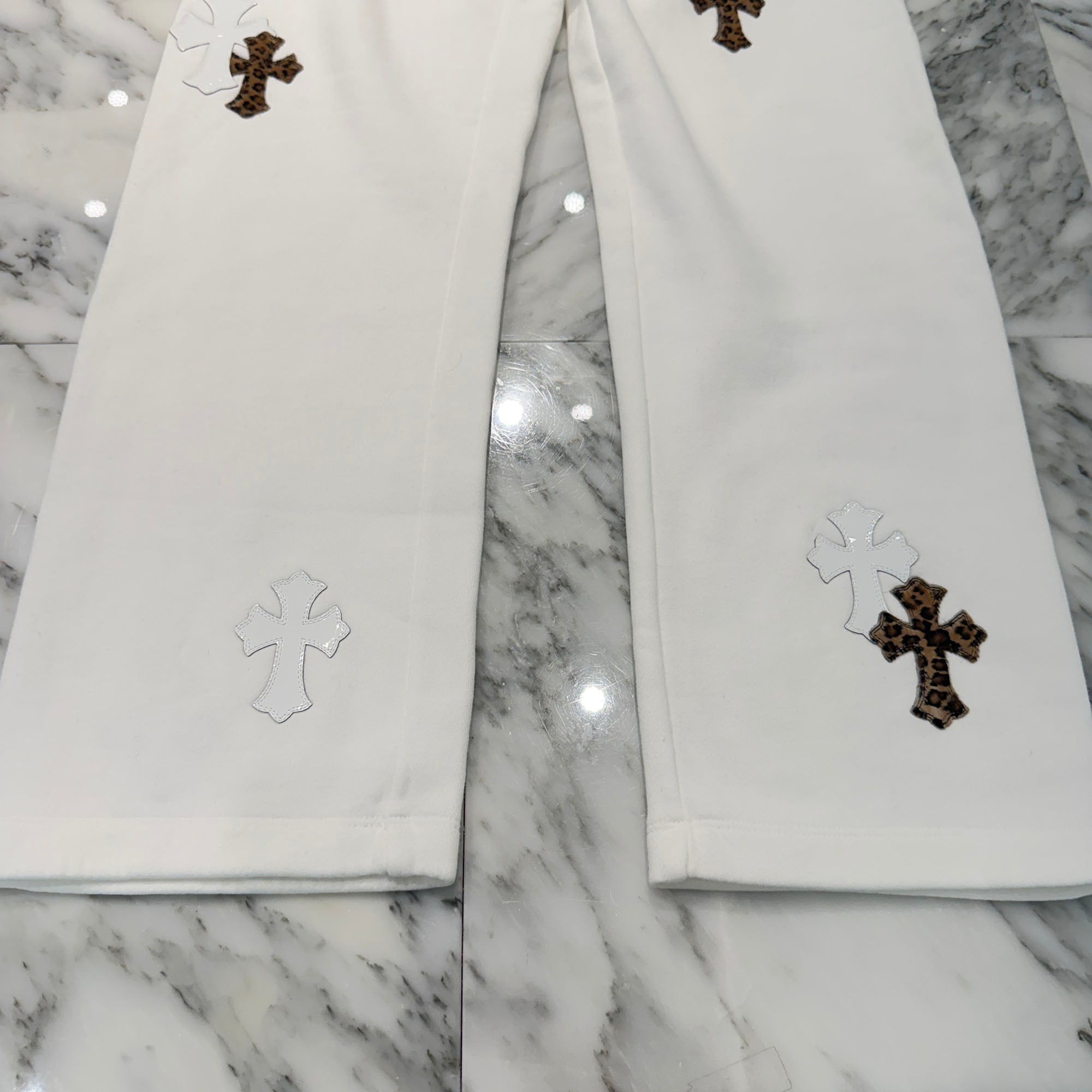 CHROME HEARTS Y NOT Multi Leather Cross Patch Sweat Long Pants Size S クロムハーツ ワイノット マルチレザークロスパッチ スウェットロングパンツ サイズS