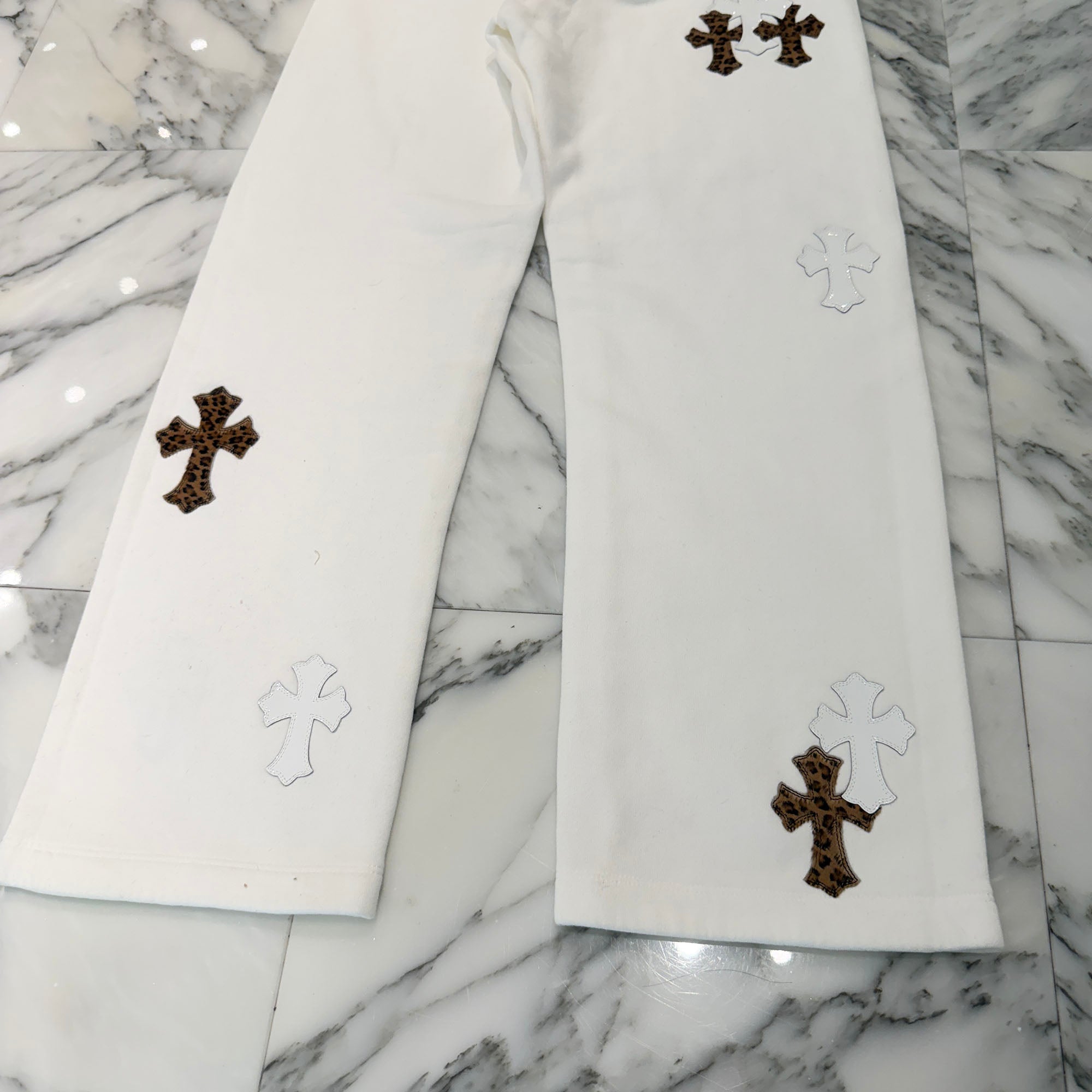 CHROME HEARTS Y NOT Multi Leather Cross Patch Sweat Long Pants Size S クロムハーツ ワイノット マルチレザークロスパッチ スウェットロングパンツ サイズS