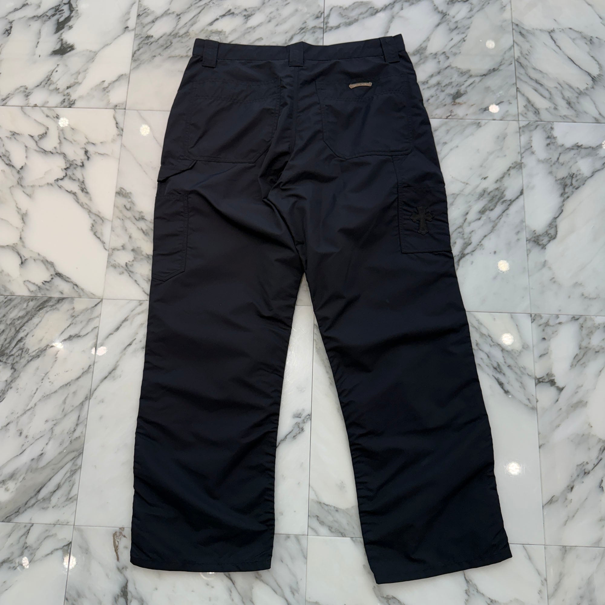 CHROME HEARTS Carpenter Leather Cross Patch Nylon Leather Work Pants Size 33 クロムハーツ カーペンター レザークロスパッチ ナイロン レザー 切替 ワークパンツ サイズ33