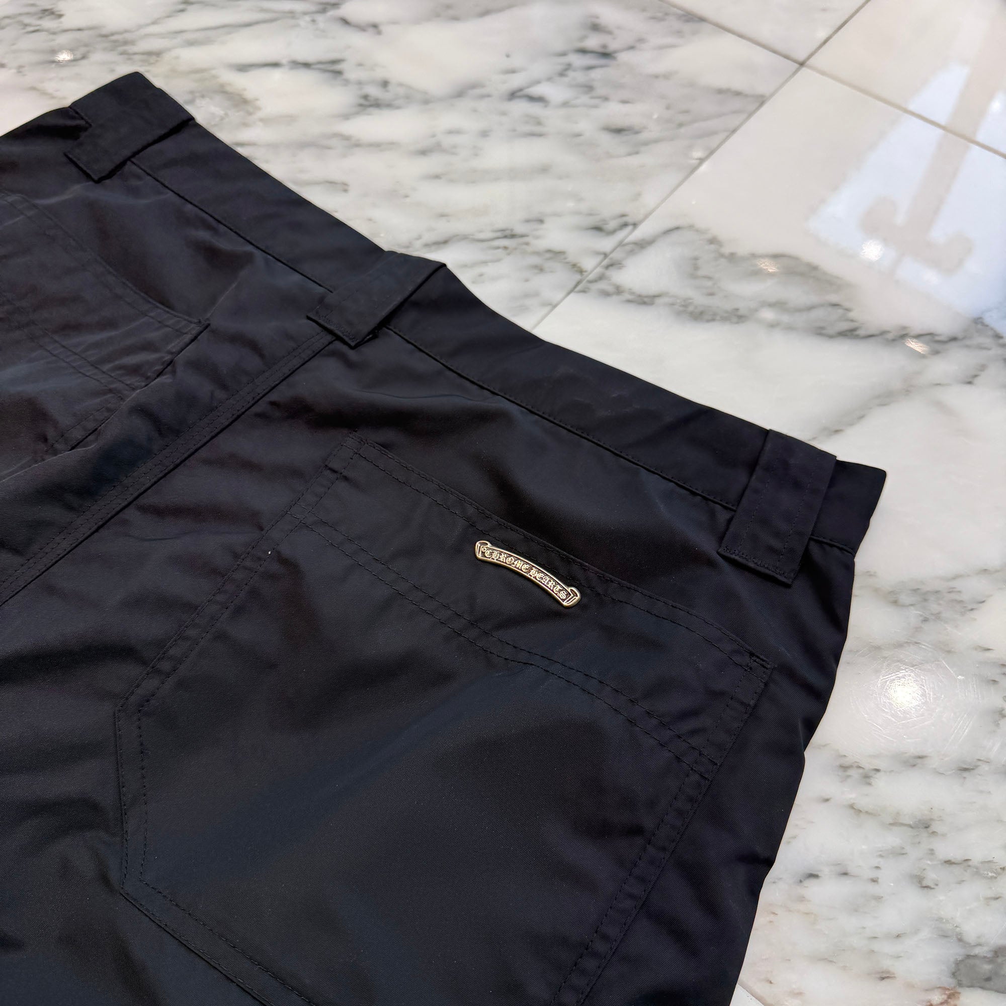 CHROME HEARTS Carpenter Leather Cross Patch Nylon Leather Work Pants Size 33 クロムハーツ カーペンター レザークロスパッチ ナイロン レザー 切替 ワークパンツ サイズ33
