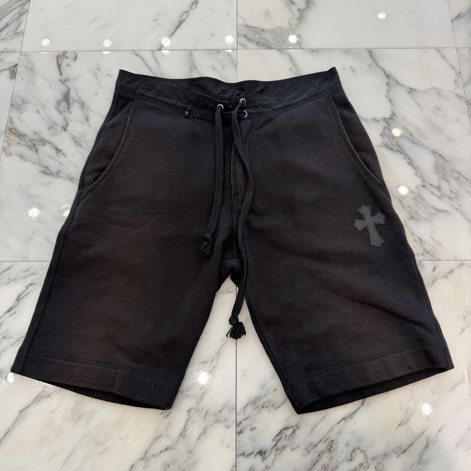 CHROME HEARTS 1 Cross Leather Patch Sweat Shorts Size M クロムハーツ 1クロス レザーパッチ スウェット ショーツ サイズM